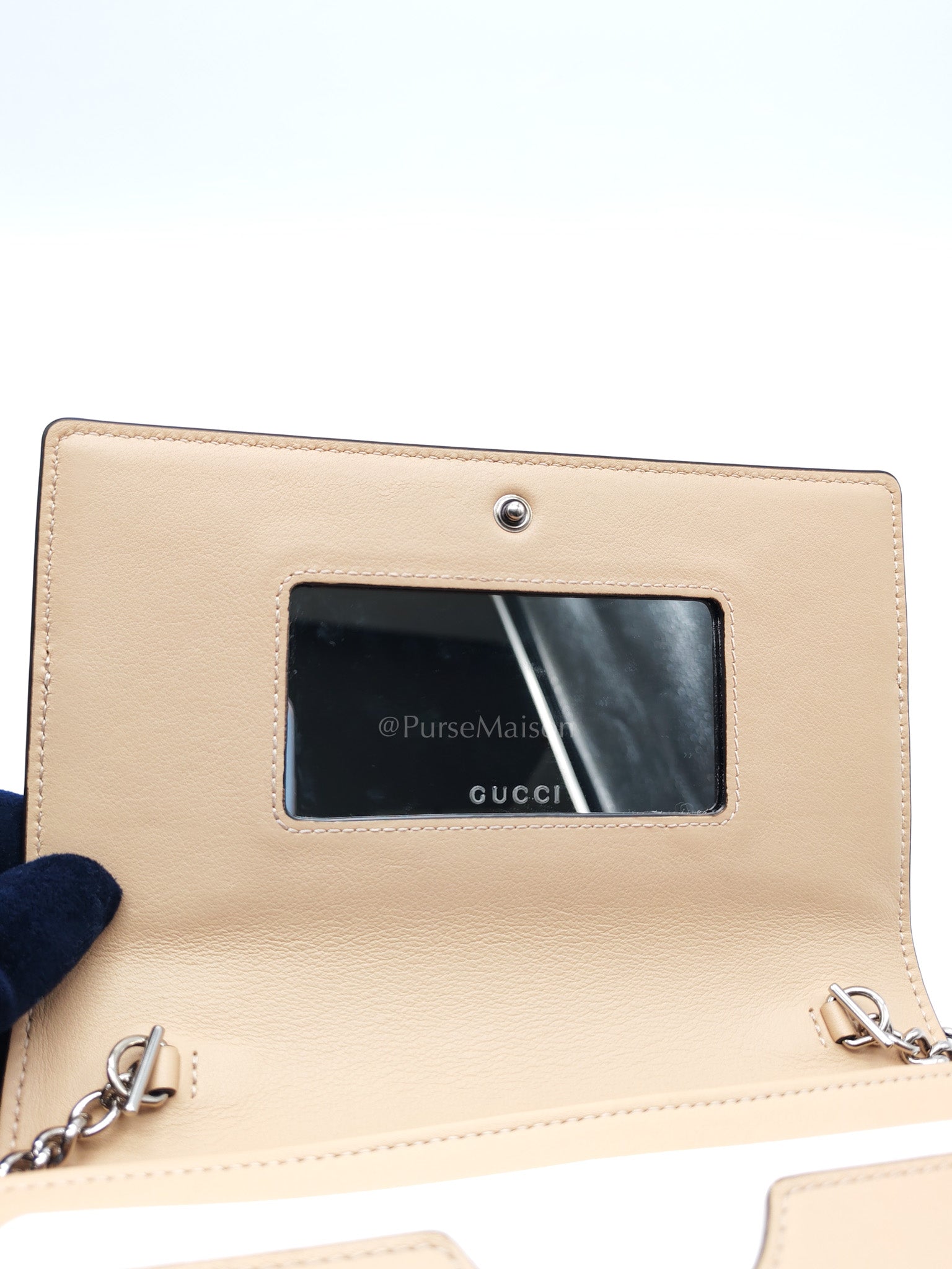 Gucci GG Marmont Wallet on Chain in Beige Leather GG Supreme Canvas | Purse Maison Luxury Bags Shop