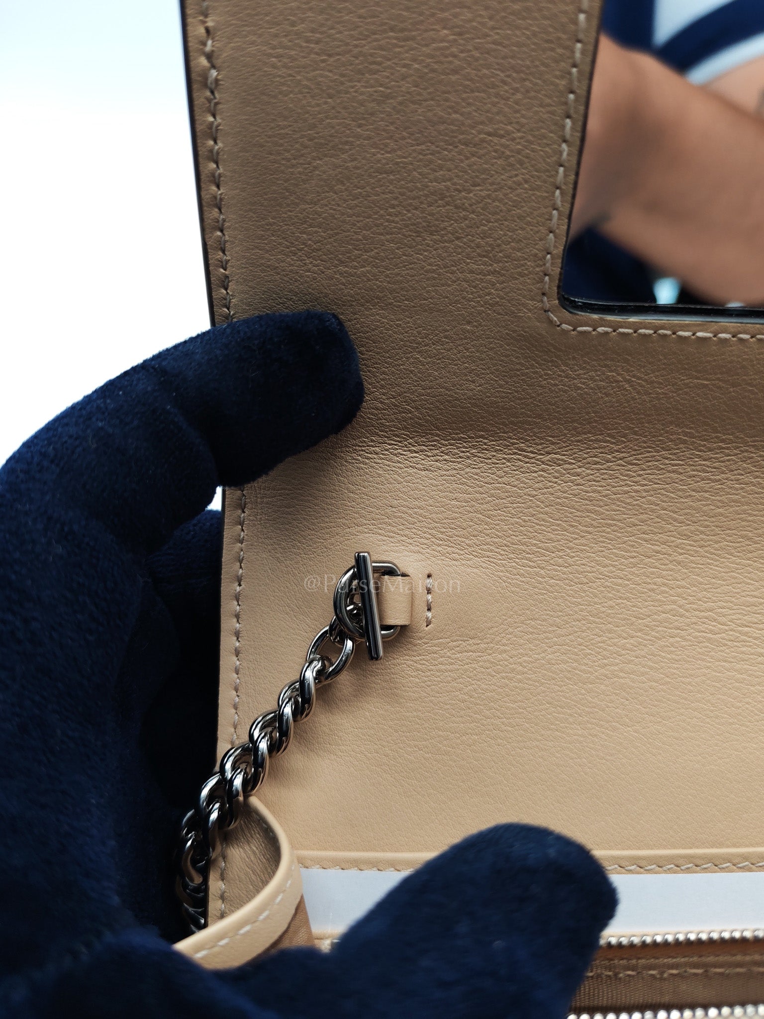 Gucci GG Marmont Wallet on Chain in Beige Leather GG Supreme Canvas | Purse Maison Luxury Bags Shop