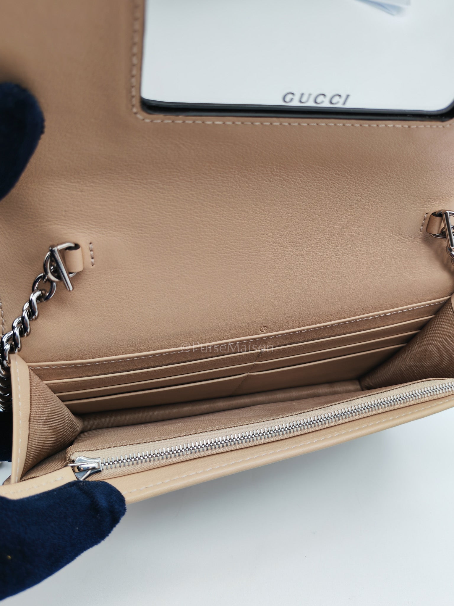Gucci GG Marmont Wallet on Chain in Beige Leather GG Supreme Canvas | Purse Maison Luxury Bags Shop