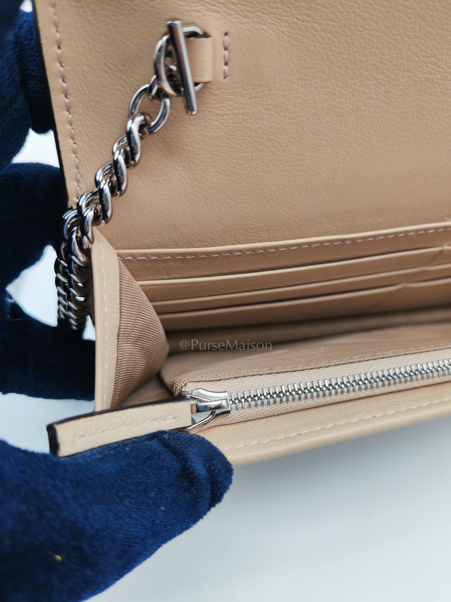 Gucci GG Marmont Wallet on Chain in Beige Leather GG Supreme Canvas | Purse Maison Luxury Bags Shop