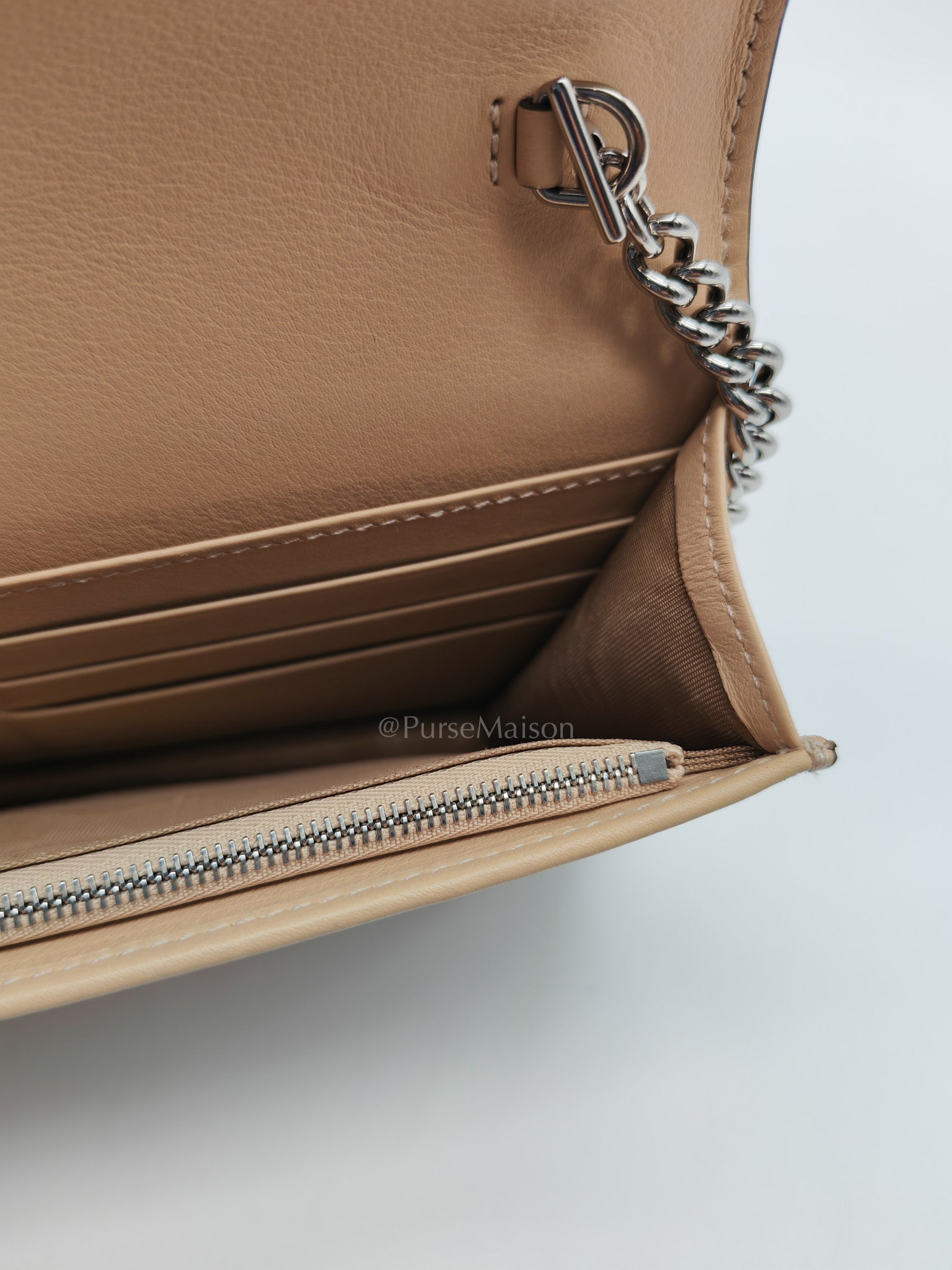 Gucci GG Marmont Wallet on Chain in Beige Leather GG Supreme Canvas | Purse Maison Luxury Bags Shop