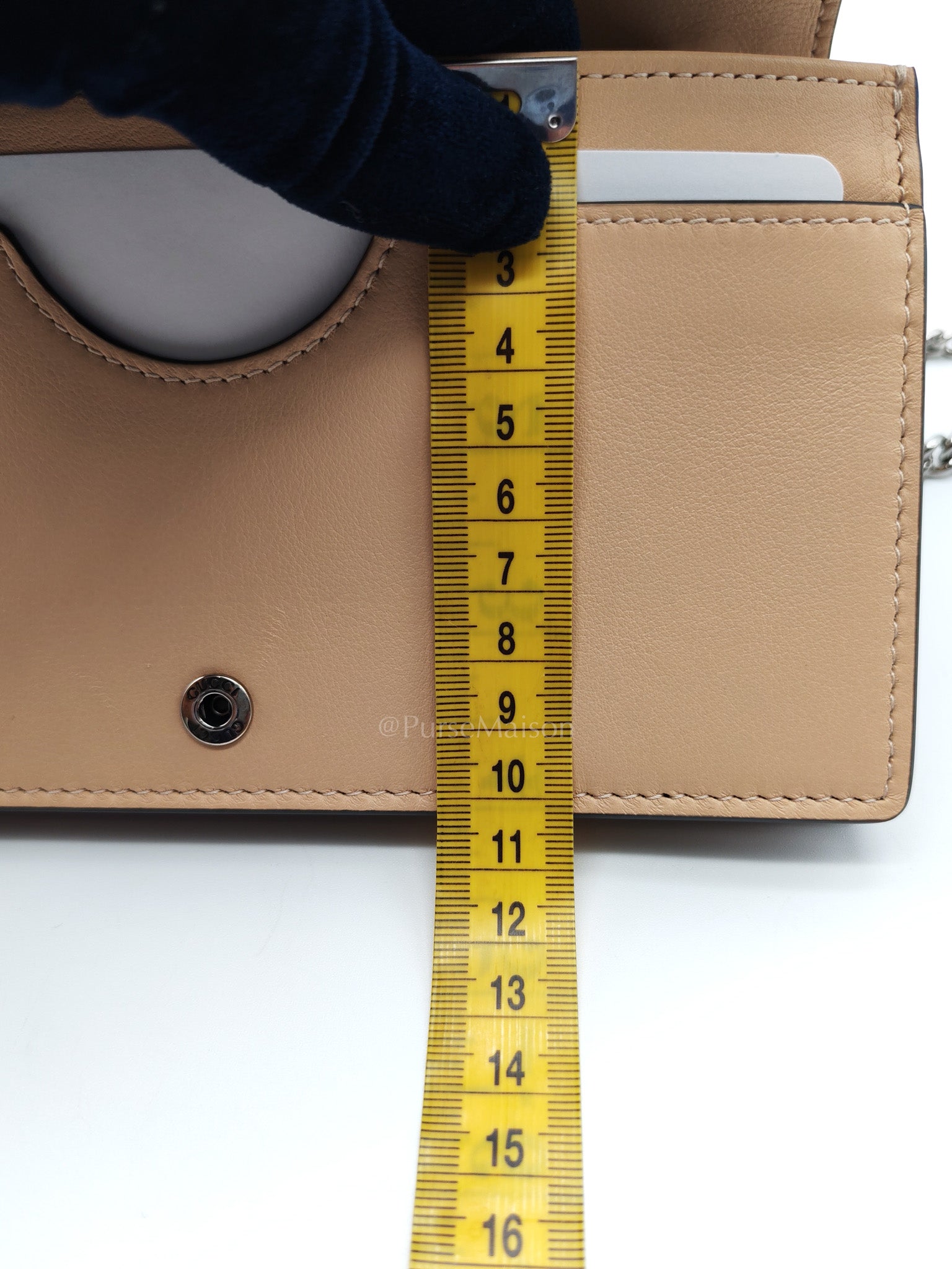 Gucci GG Marmont Wallet on Chain in Beige Leather GG Supreme Canvas | Purse Maison Luxury Bags Shop