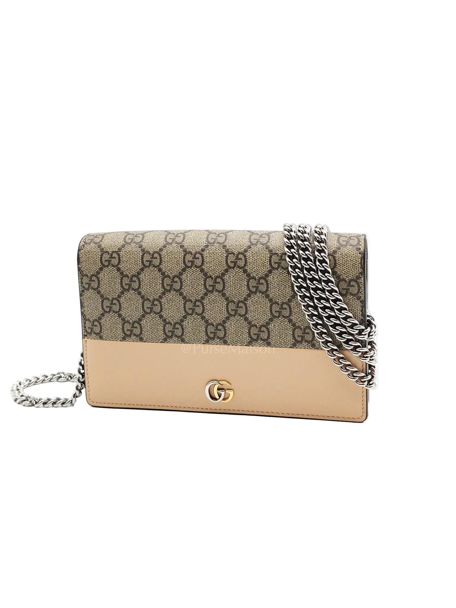 Gucci GG Marmont Wallet on Chain in Beige Leather GG Supreme Canvas | Purse Maison Luxury Bags Shop