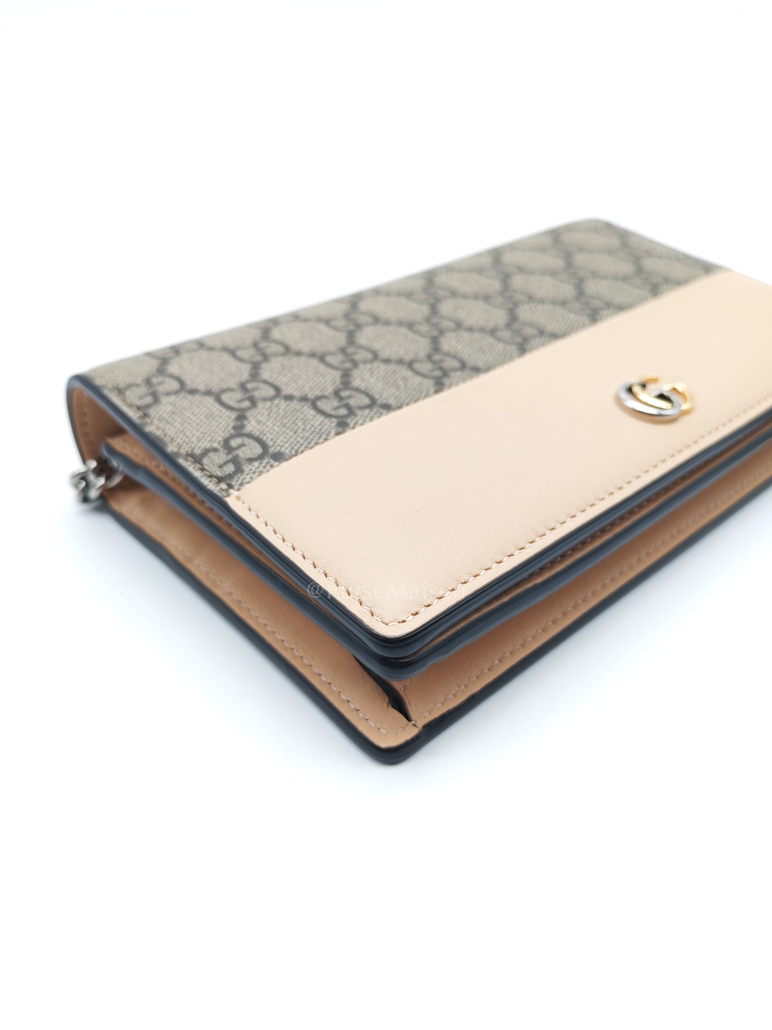 Gucci GG Marmont Wallet on Chain in Beige Leather GG Supreme Canvas | Purse Maison Luxury Bags Shop