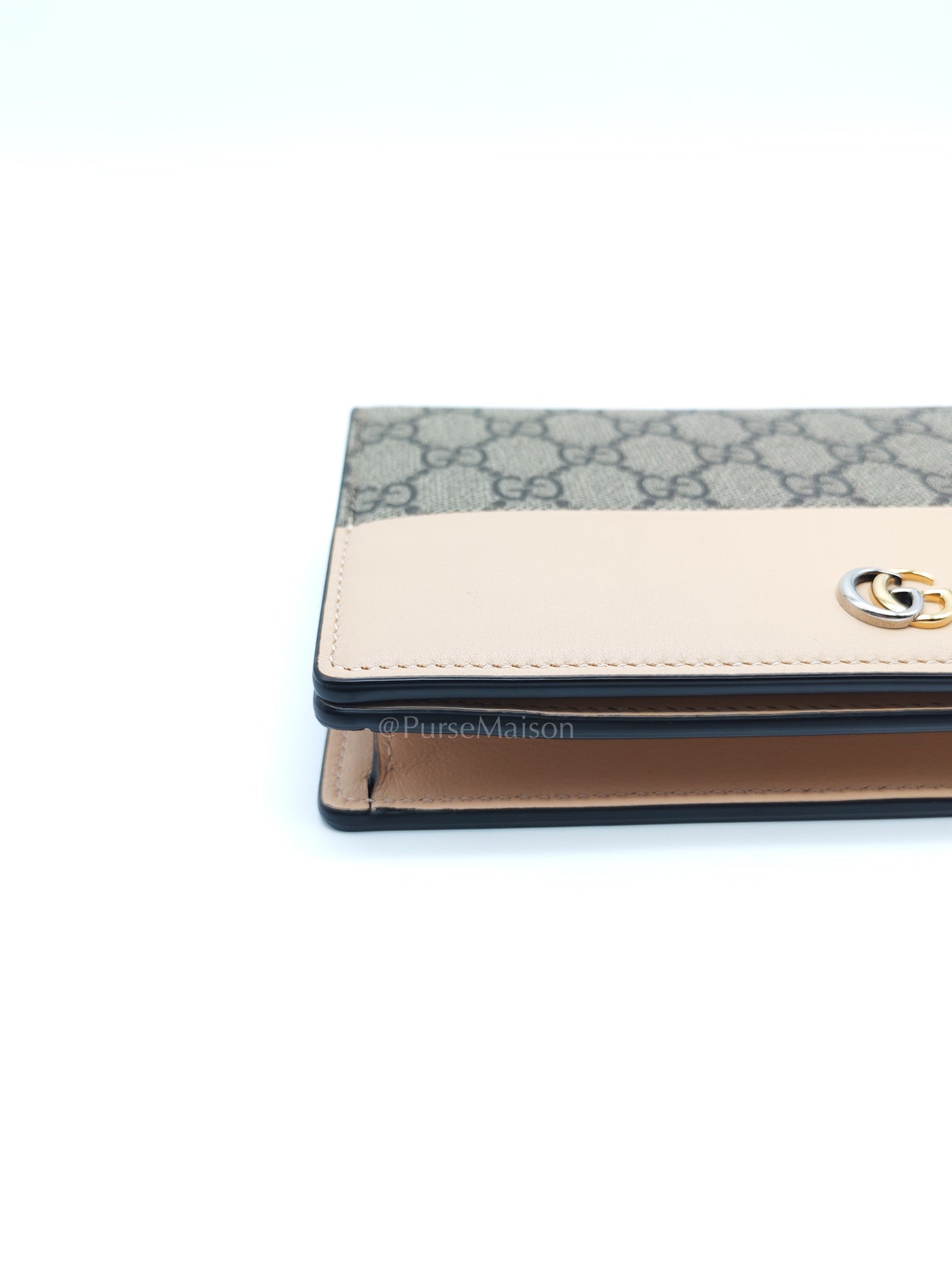 Gucci GG Marmont Wallet on Chain in Beige Leather GG Supreme Canvas | Purse Maison Luxury Bags Shop
