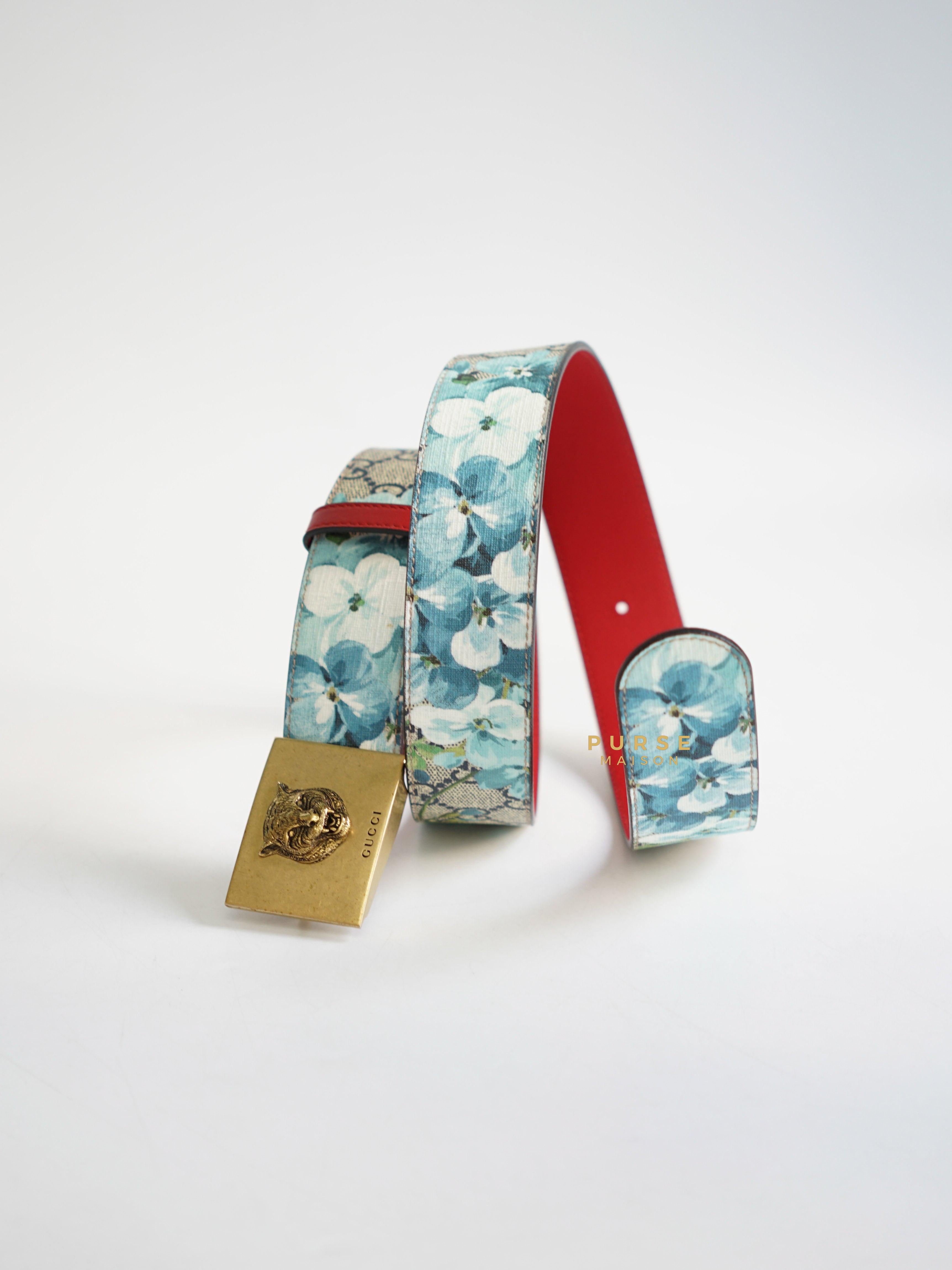 Gucci belt with sale blue flowers