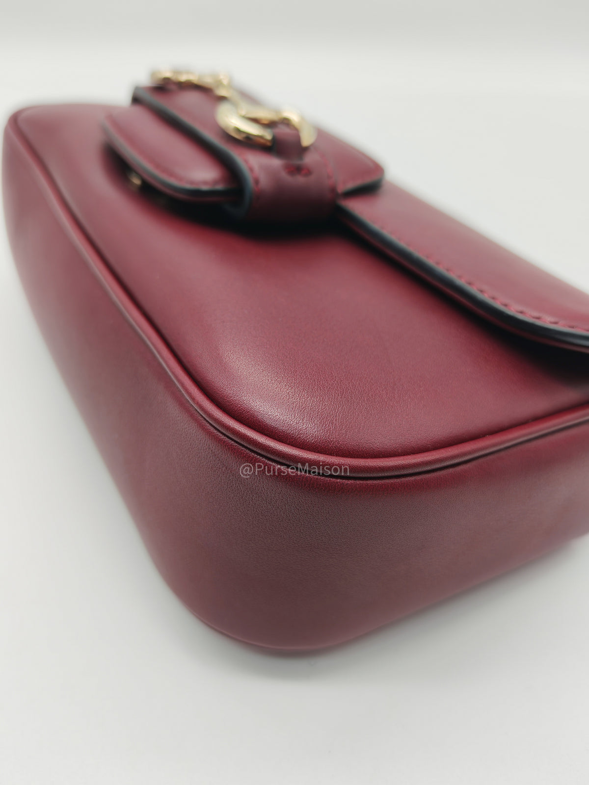 Gucci Horsebit 1955 East West Shoulder Bag in Rosso Ancora Calfskin Leather and Light Gold Hardware | Purse Maison Luxury Bags Shop