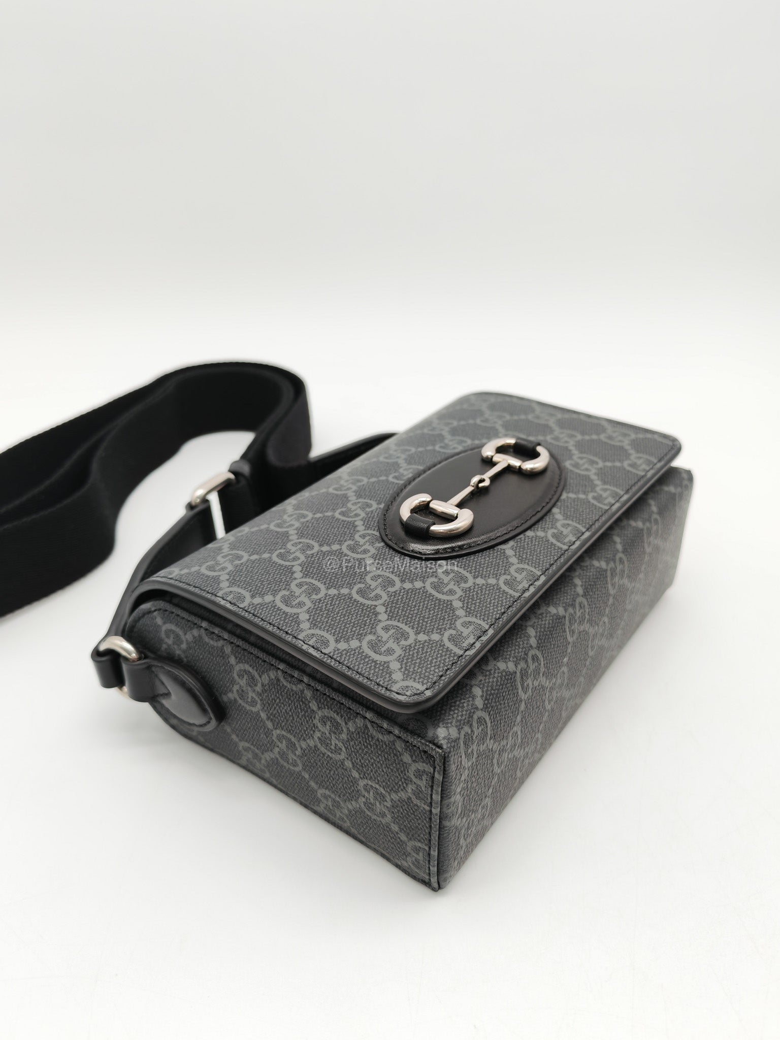 Gucci Horsebit 1955 Mini Shoulder Bag in Black GG Supreme Coated Canvas | Purse Maison Luxury Bags Shop