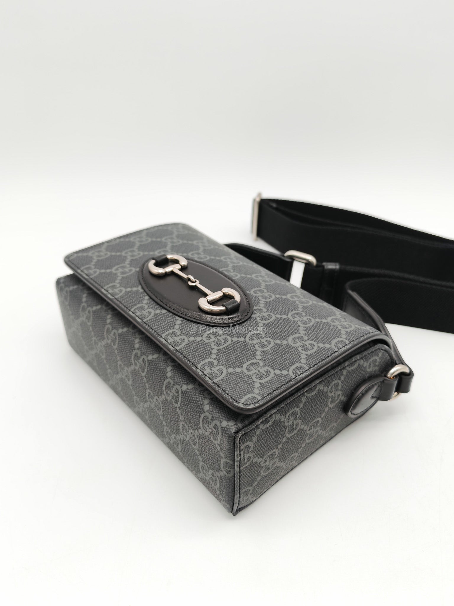 Gucci Horsebit 1955 Mini Shoulder Bag in Black GG Supreme Coated Canvas | Purse Maison Luxury Bags Shop