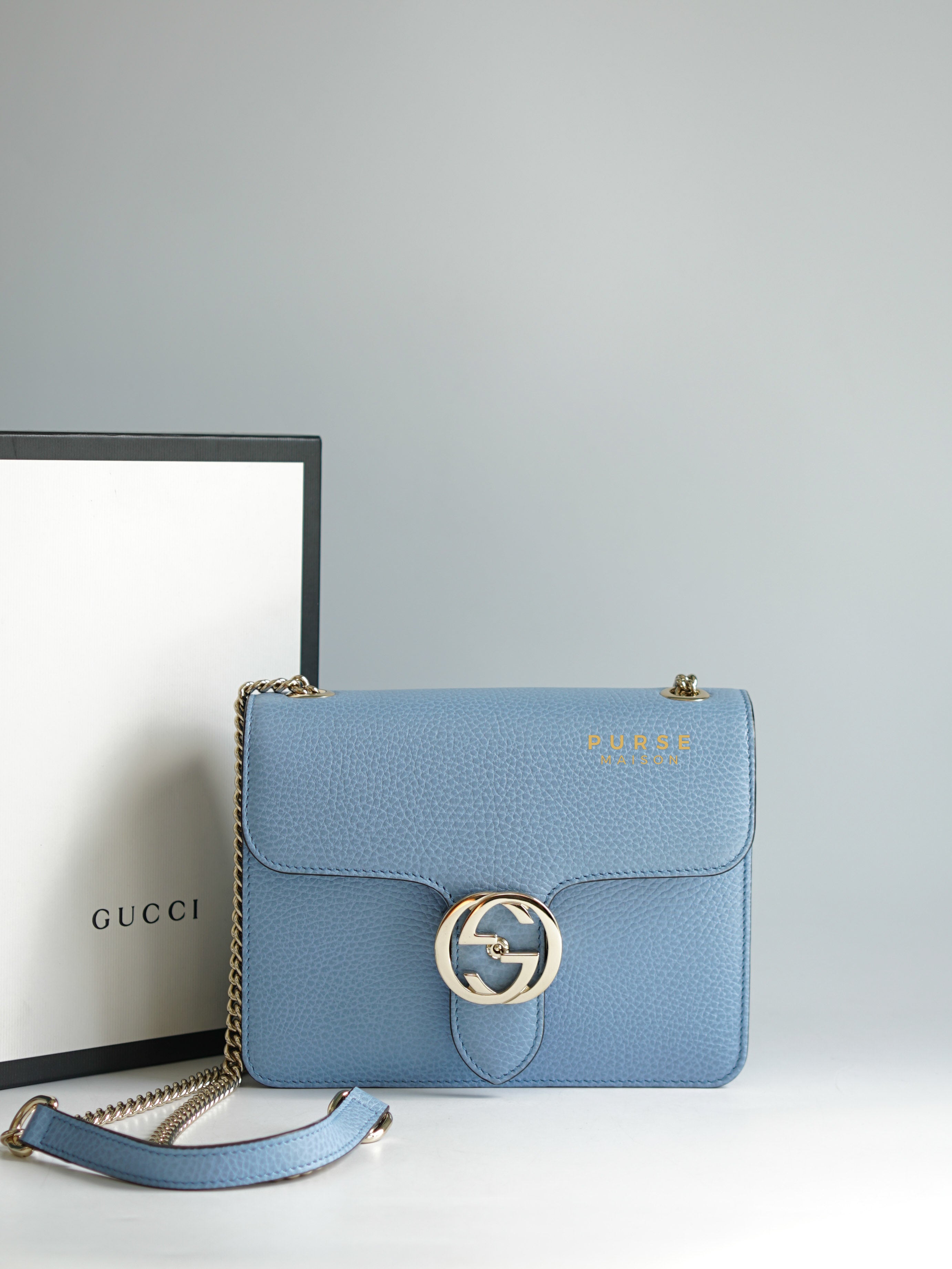 Gucci Interlocking G Chain Bag Light Blue Purse Maison