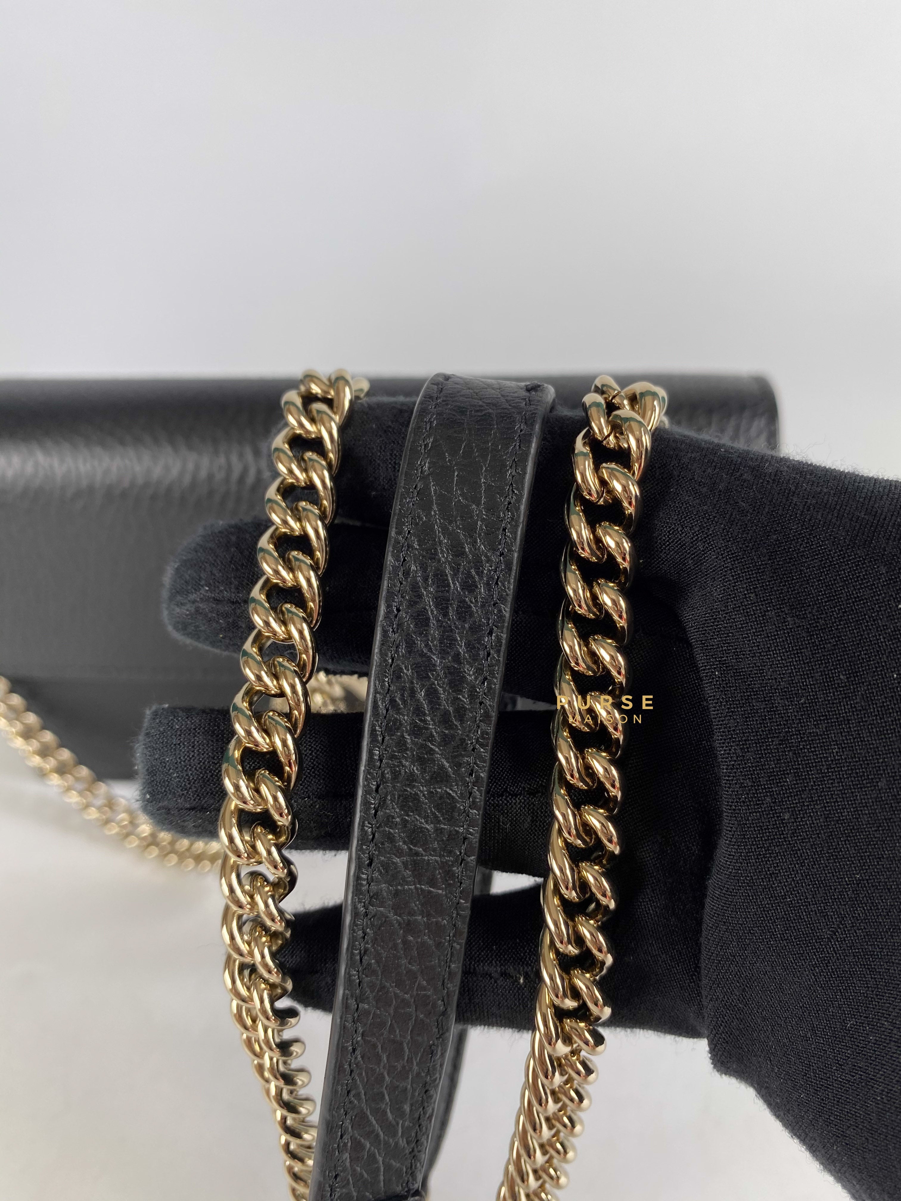 Gucci Interlocking G Wallet on Chain (Black) | Purse Maison Luxury Bags Shop