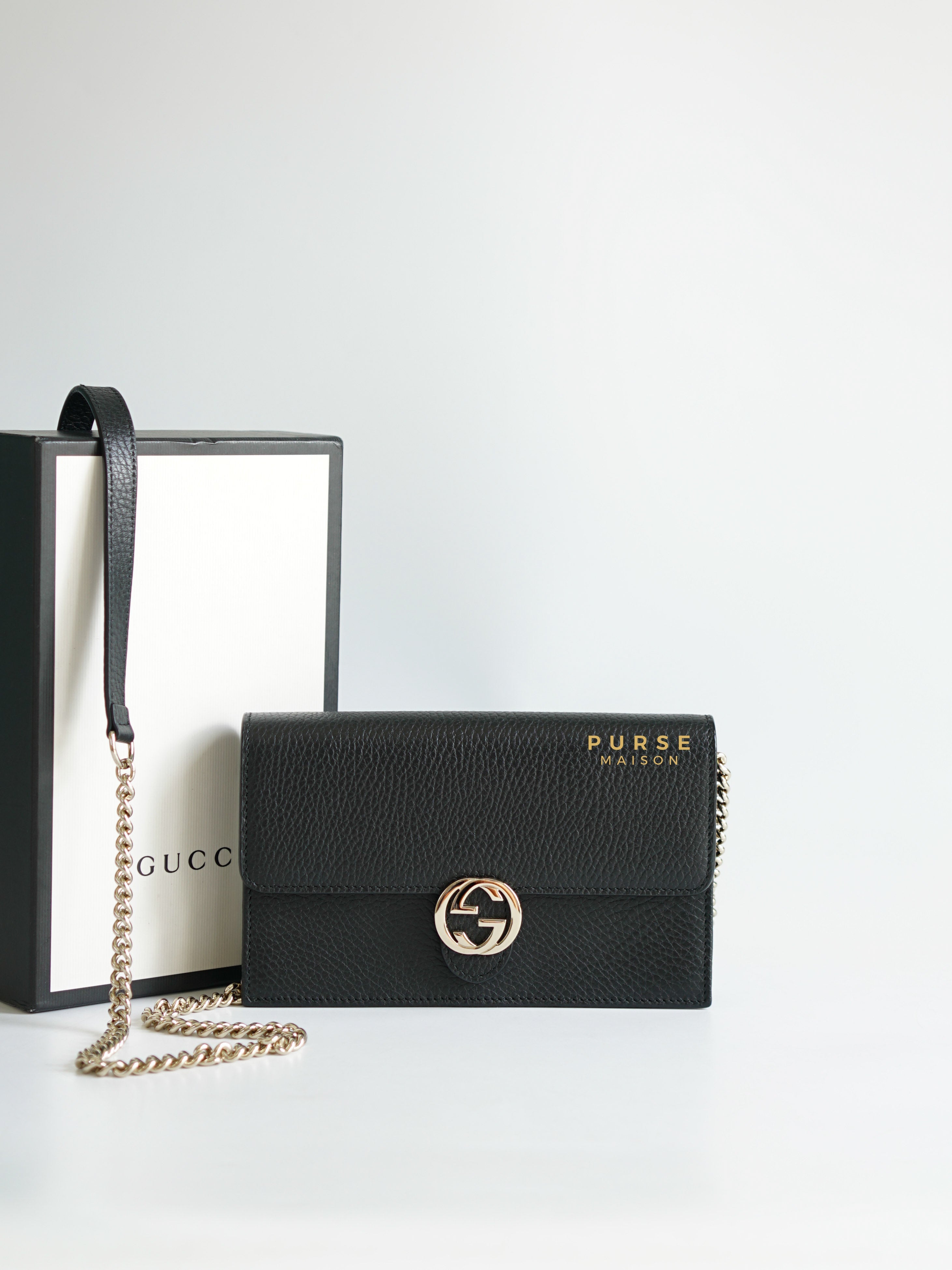 Gucci Interlocking G Wallet on Chain (Black) | Purse Maison Luxury Bags Shop
