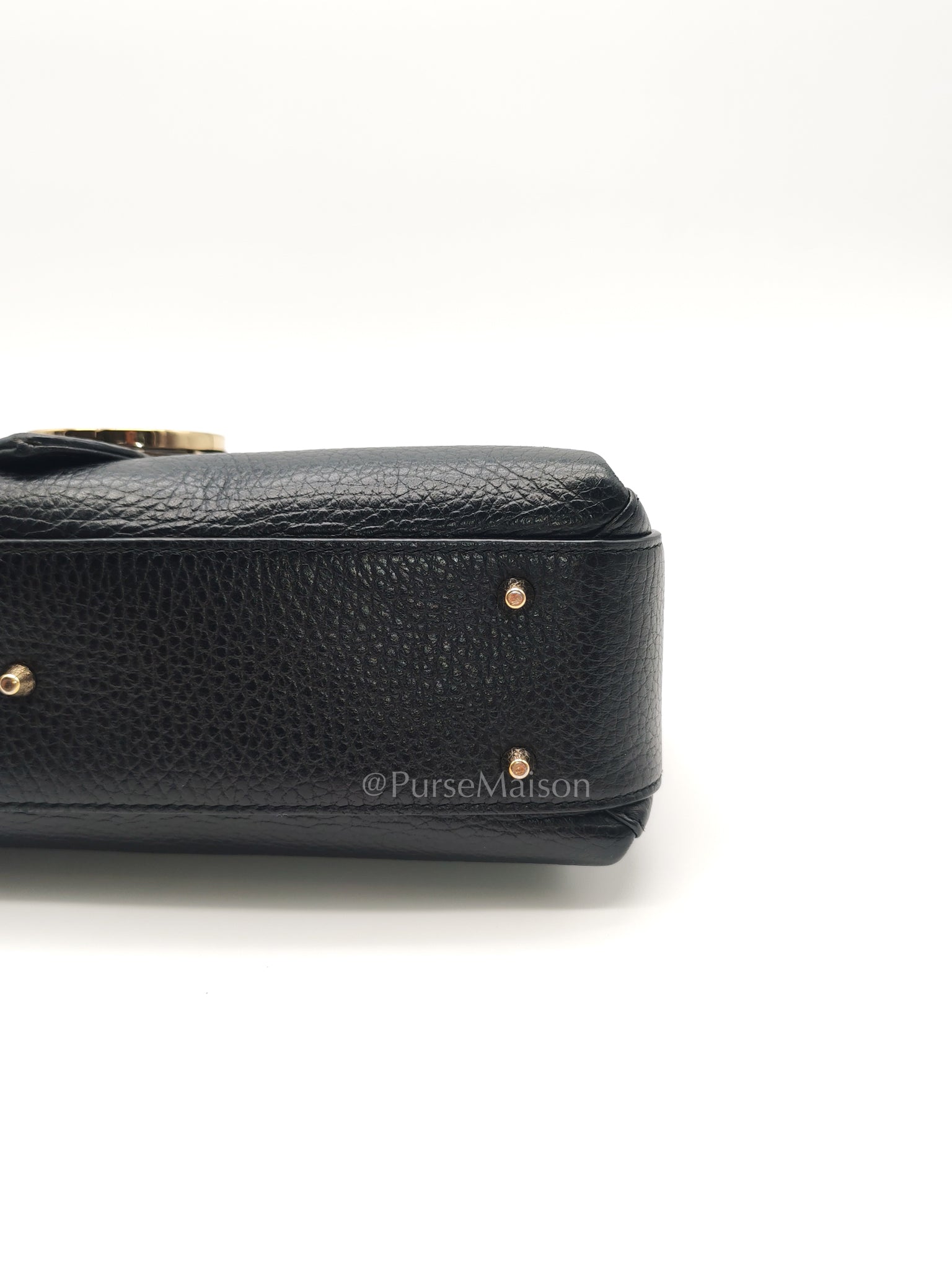 Gucci Interlocking Top Handle Shoulder Bag Black Pebbled Leather in Gold Hardware | Purse Maison Luxury Bags Shop