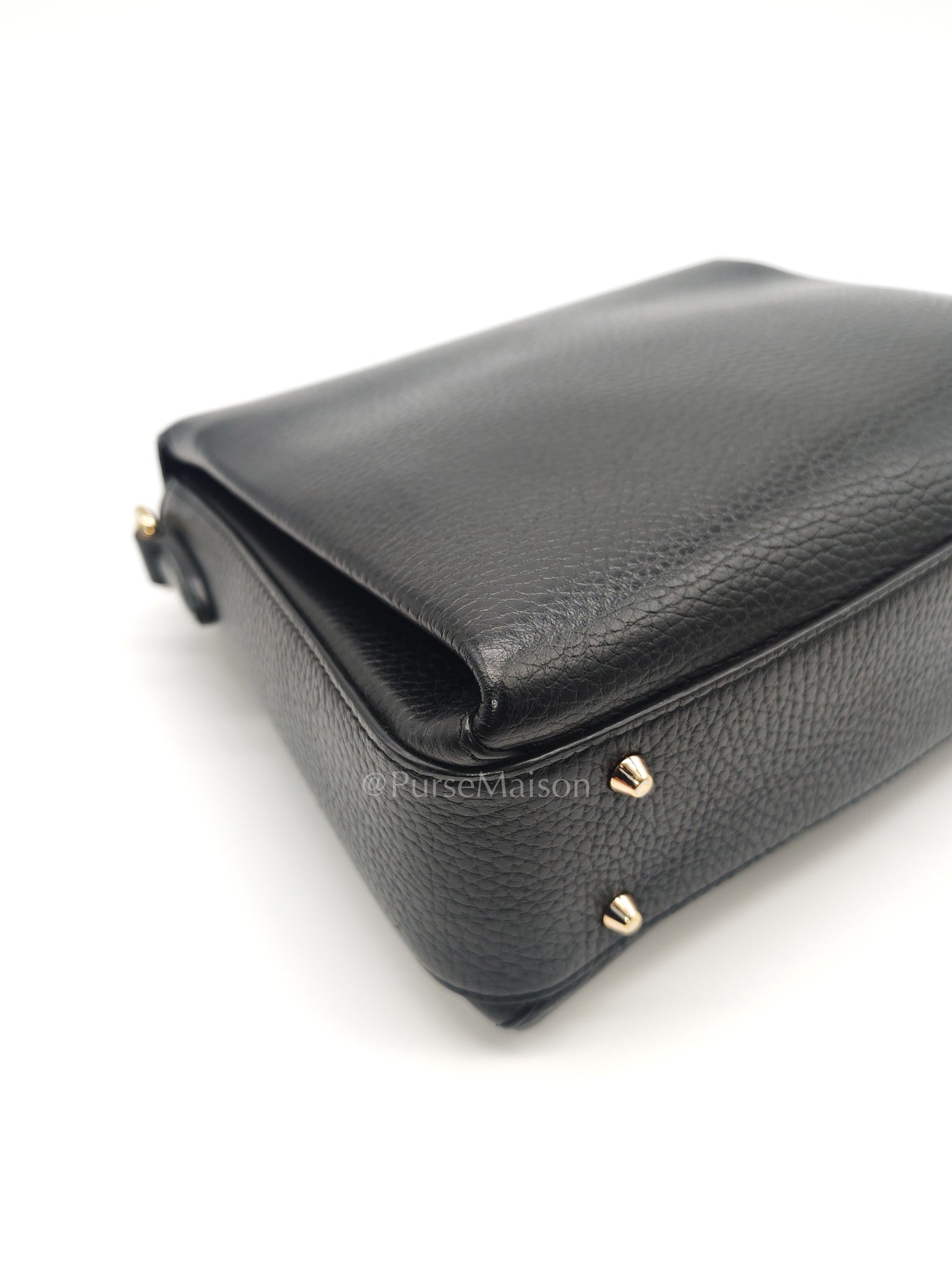 Gucci Interlocking Top Handle Shoulder Bag Black Pebbled Leather in Gold Hardware | Purse Maison Luxury Bags Shop