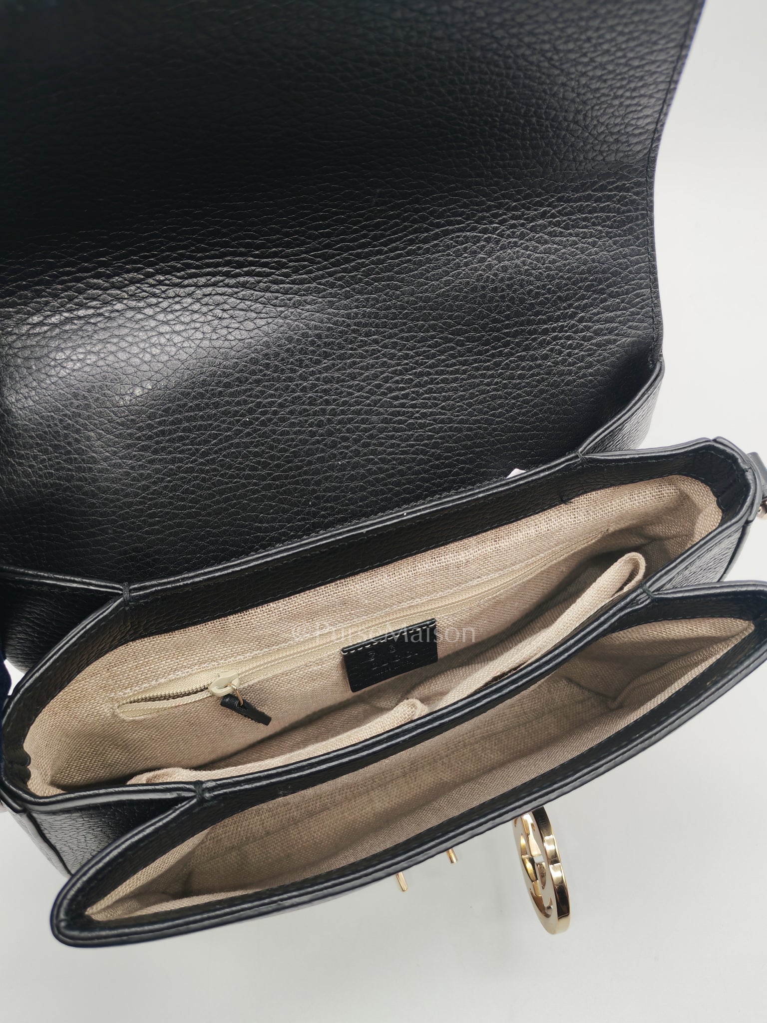 Gucci Interlocking Top Handle Shoulder Bag Black Pebbled Leather in Gold Hardware | Purse Maison Luxury Bags Shop