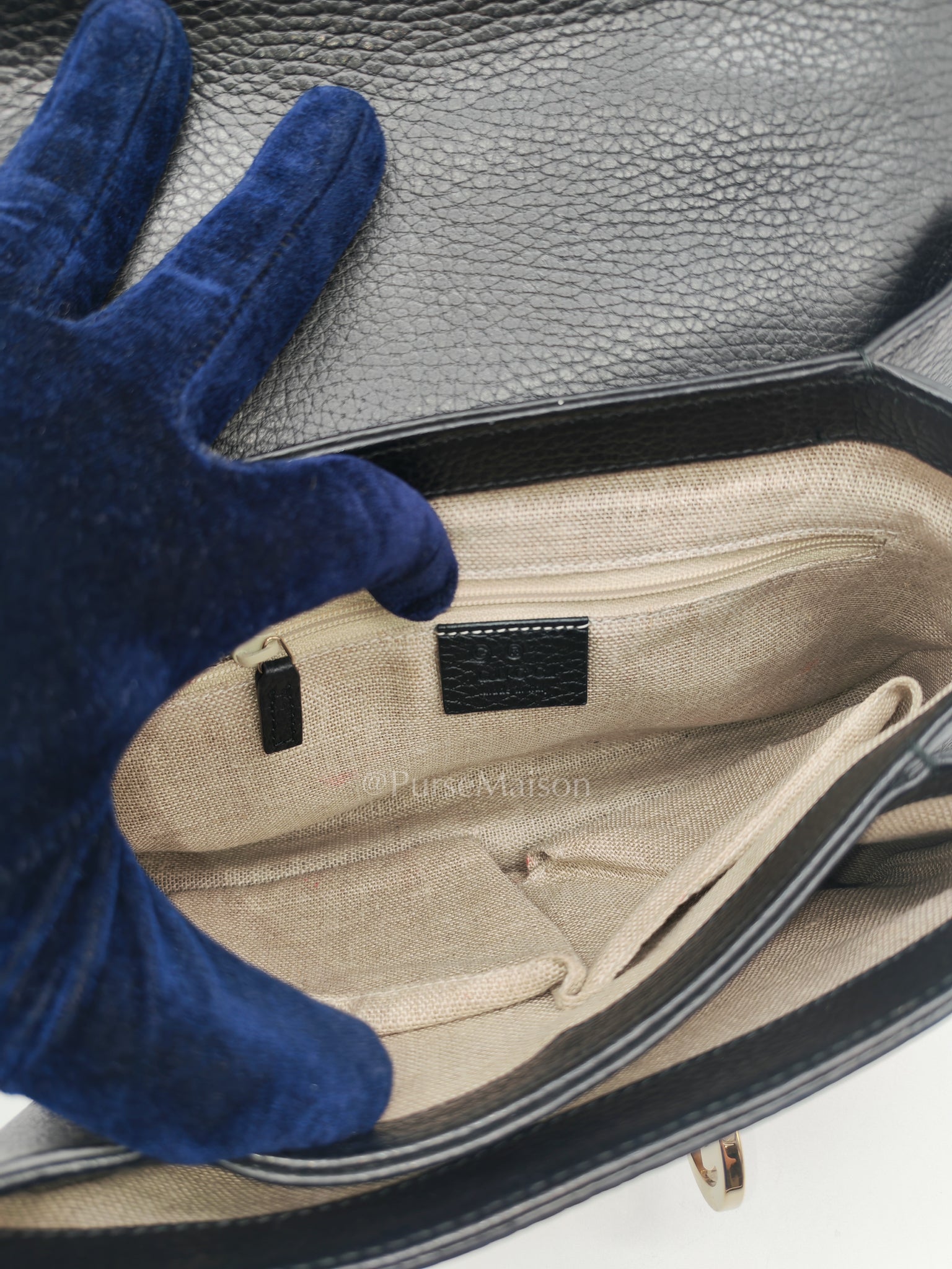 Gucci Interlocking Top Handle Shoulder Bag Black Pebbled Leather in Gold Hardware | Purse Maison Luxury Bags Shop