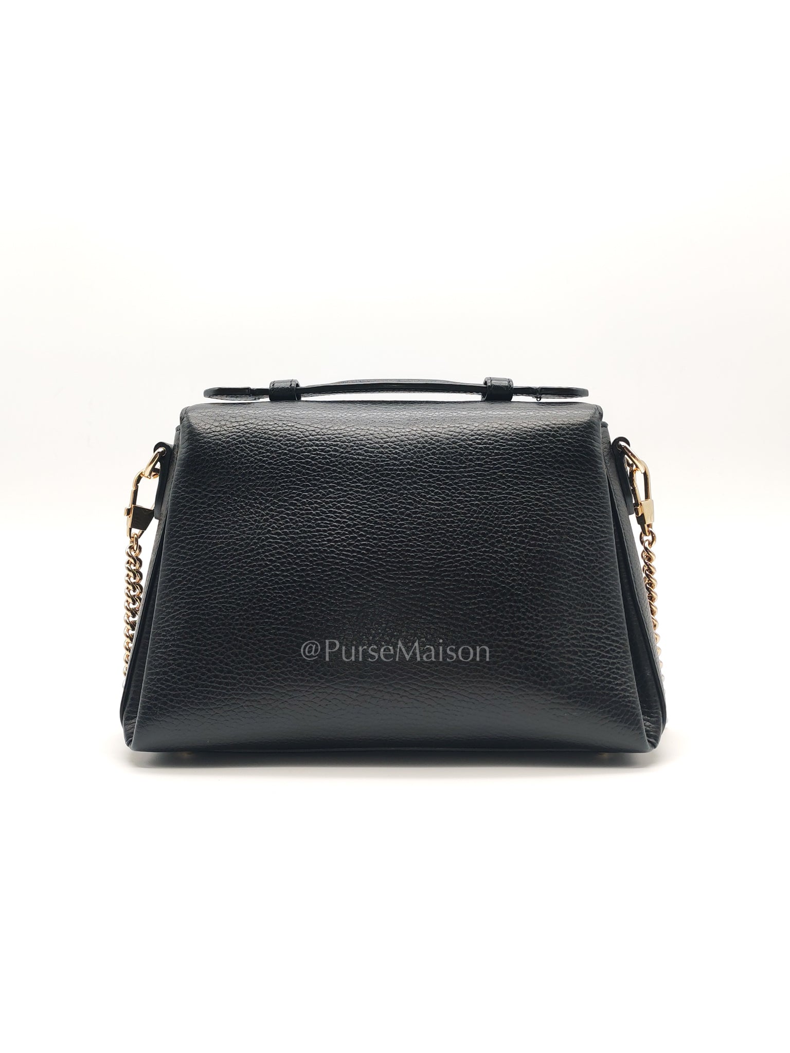 Gucci Interlocking Top Handle Shoulder Bag Black Pebbled Leather in Gold Hardware | Purse Maison Luxury Bags Shop