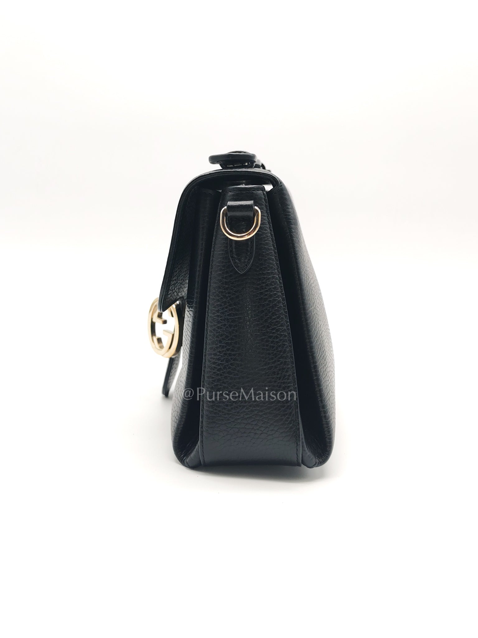 Gucci Interlocking Top Handle Shoulder Bag Black Pebbled Leather in Gold Hardware | Purse Maison Luxury Bags Shop