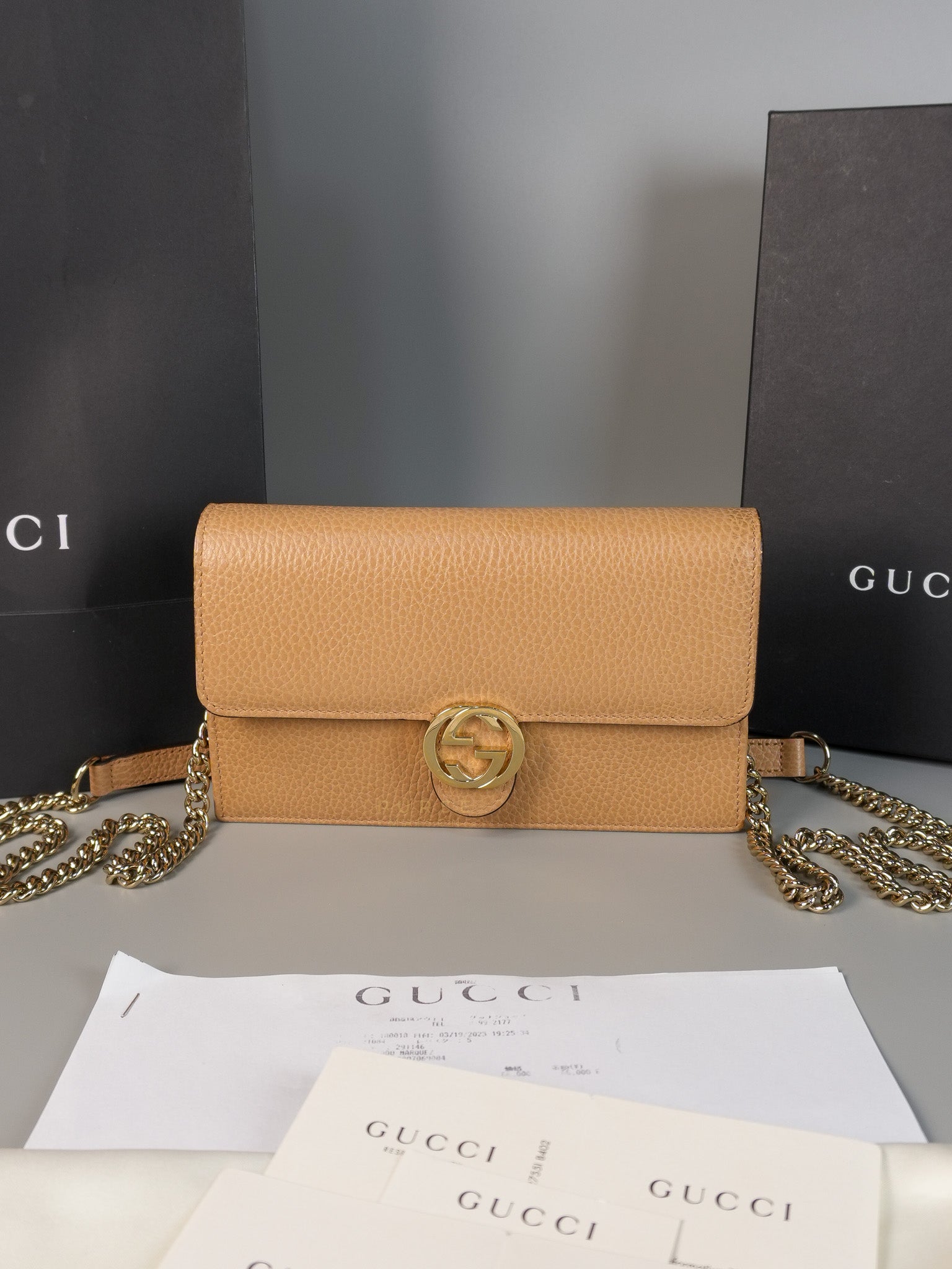 Gucci Interlocking Wallet on Chain WOC in Beige | Purse Maison Luxury Bags Shop