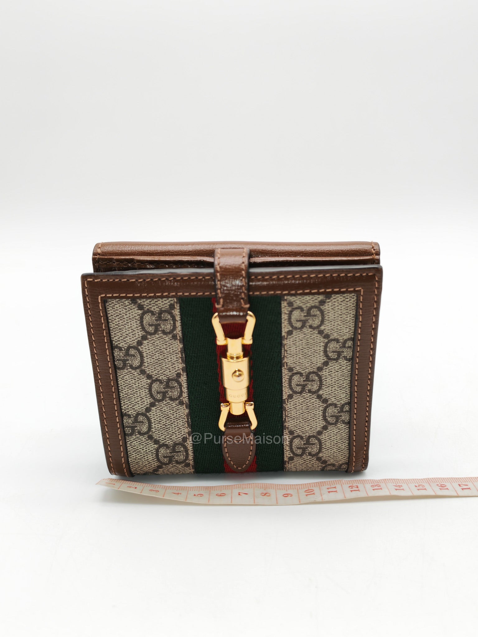 Gucci Jackie 1961 Card Case Bifold Wallet in GG Supreme Canvas and Leather Trim | Purse Maison Luxury Bags Shop