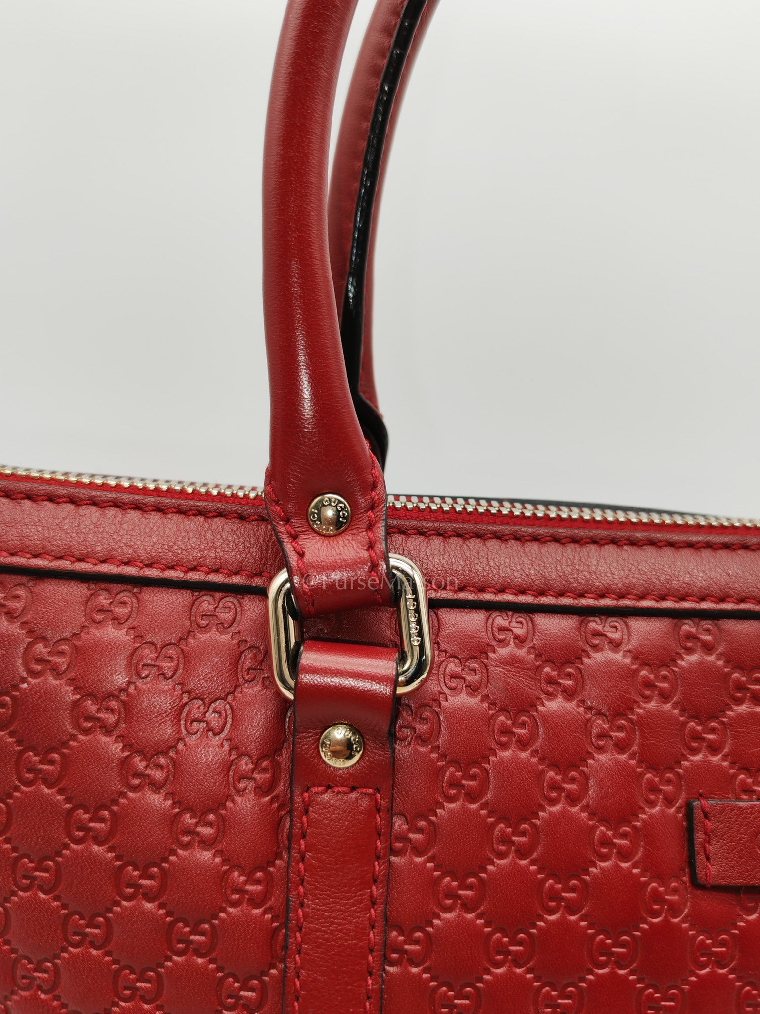 Gucci Margaux Tote Bag in Burgundy Microguccima Leather and Light Gold Hardware | Purse Maison Luxury Bags Shop