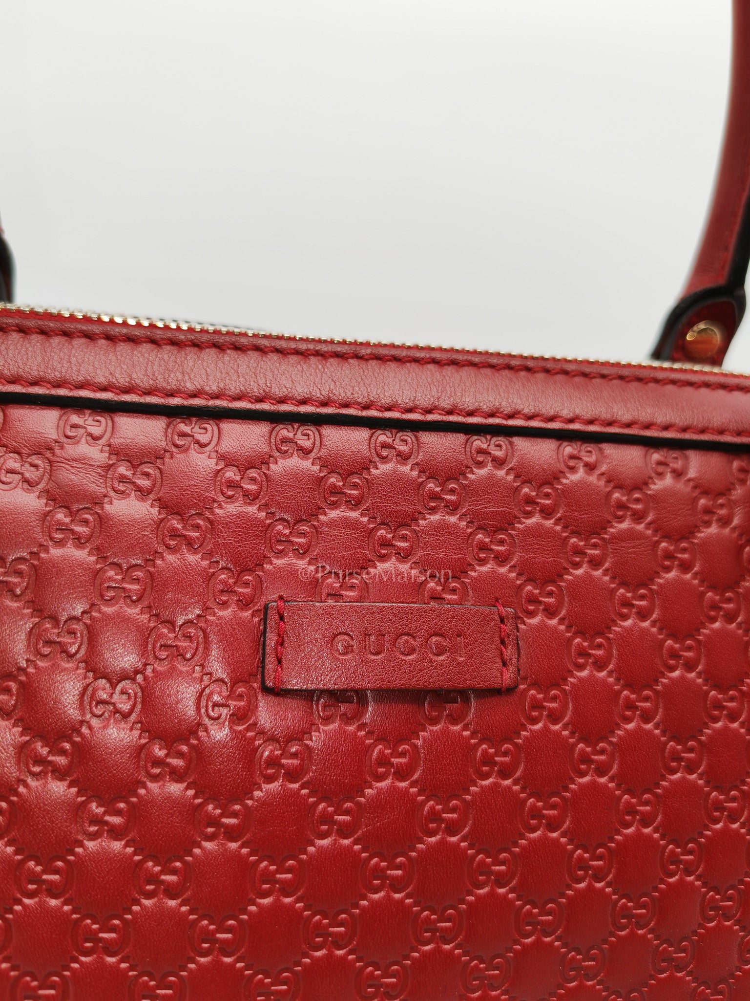 Gucci Margaux Tote Bag in Burgundy Microguccima Leather and Light Gold Hardware | Purse Maison Luxury Bags Shop