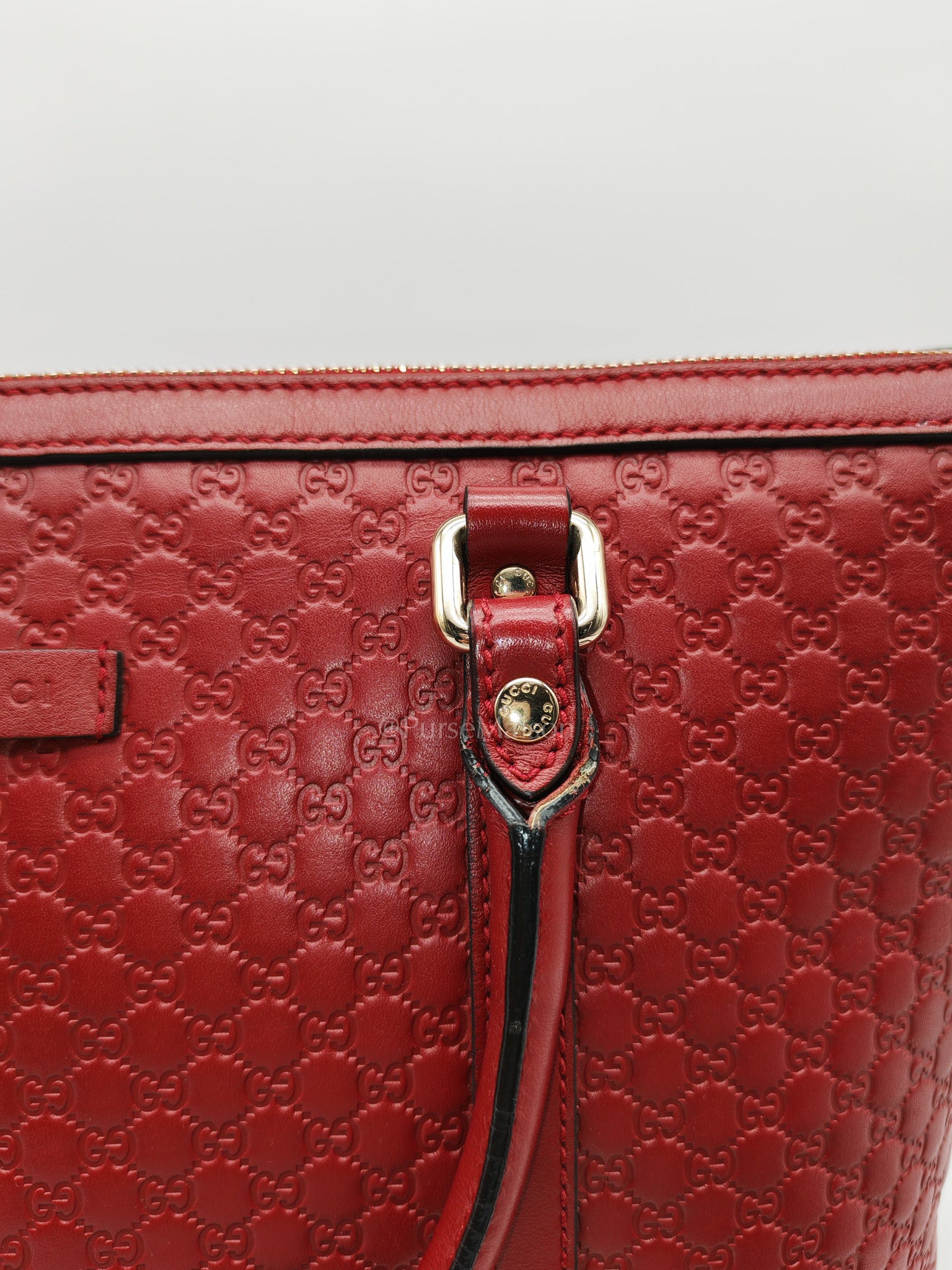 Gucci Margaux Tote Bag in Burgundy Microguccima Leather and Light Gold Hardware | Purse Maison Luxury Bags Shop