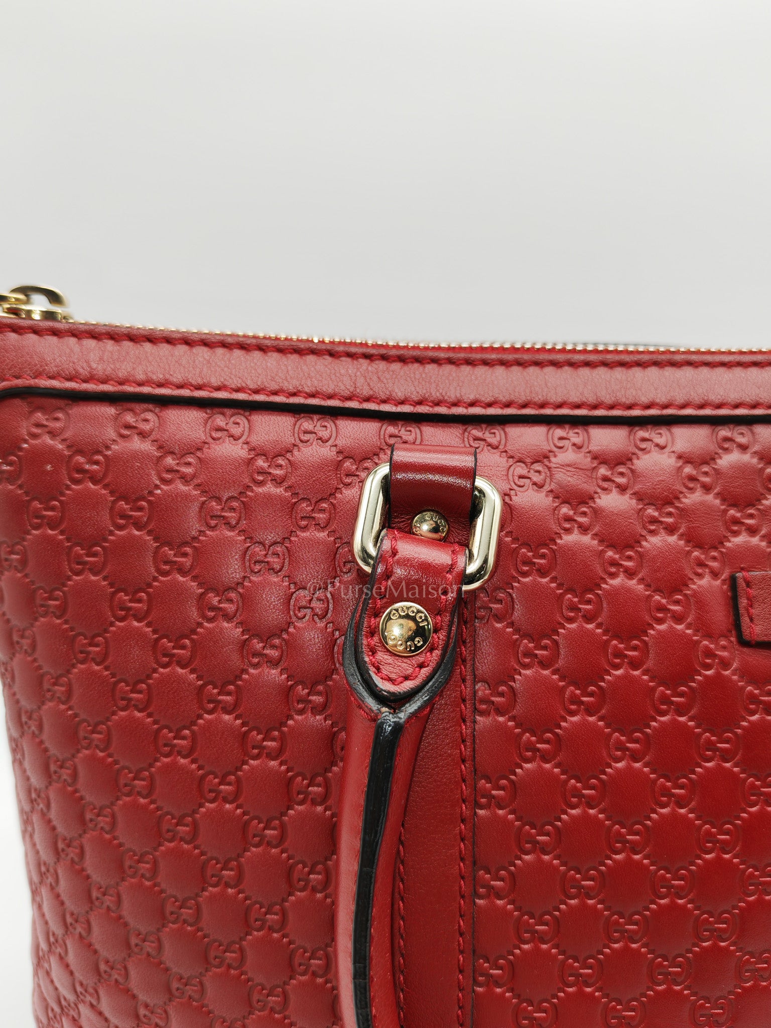 Gucci Margaux Tote Bag in Burgundy Microguccima Leather and Light Gold Hardware | Purse Maison Luxury Bags Shop
