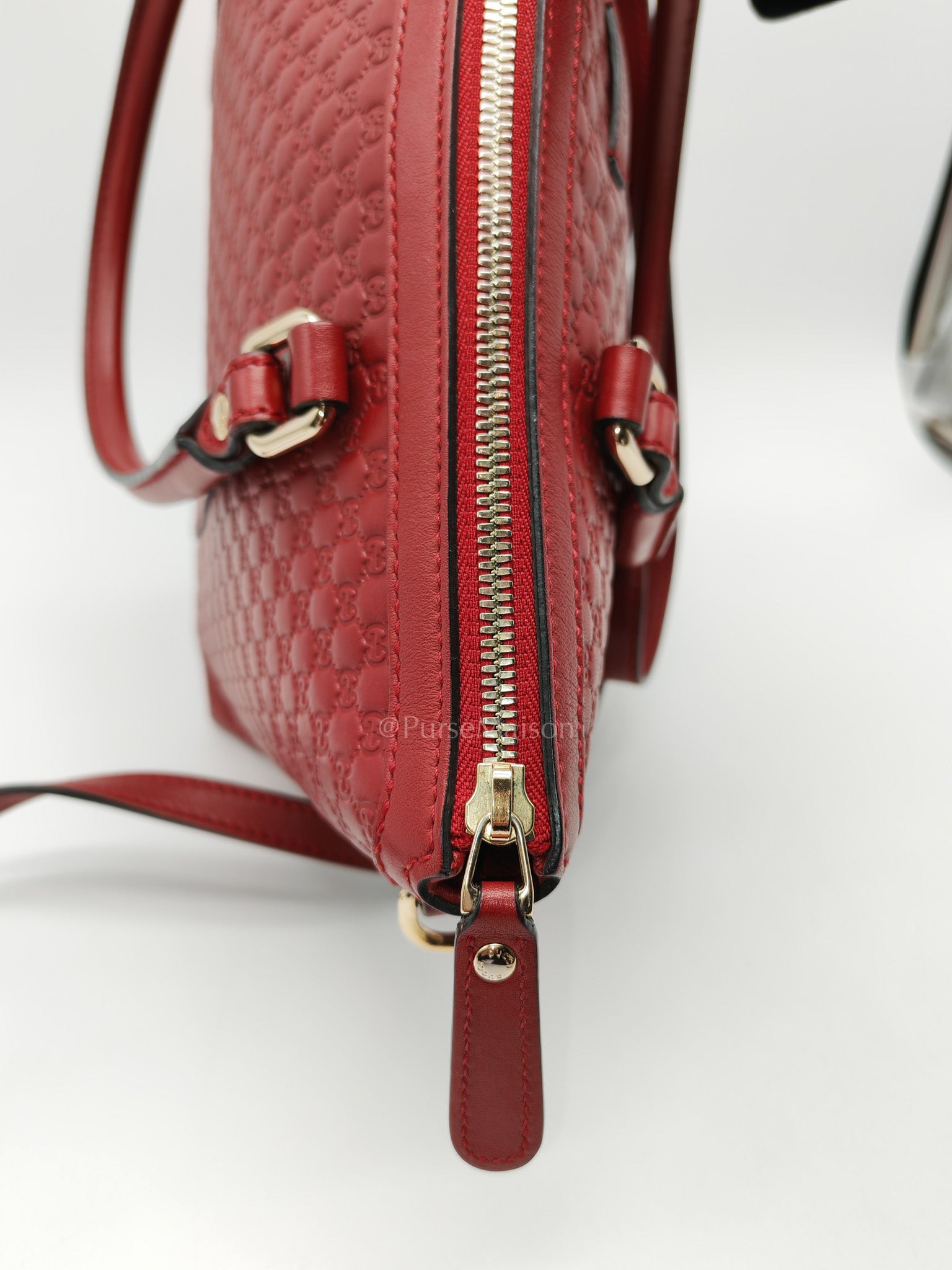 Gucci Margaux Tote Bag in Burgundy Microguccima Leather and Light Gold Hardware | Purse Maison Luxury Bags Shop