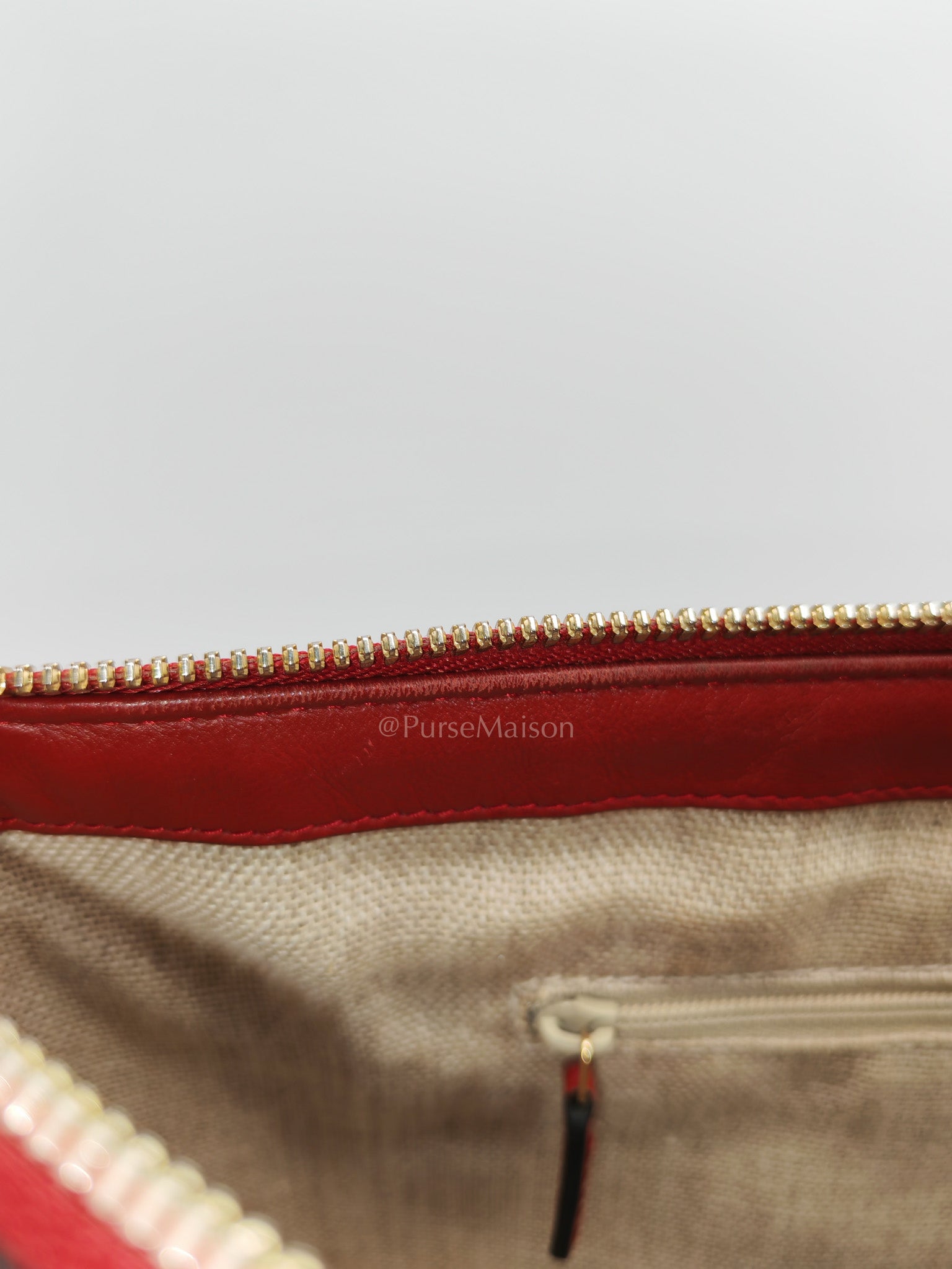 Gucci Margaux Tote Bag in Burgundy Microguccima Leather and Light Gold Hardware | Purse Maison Luxury Bags Shop