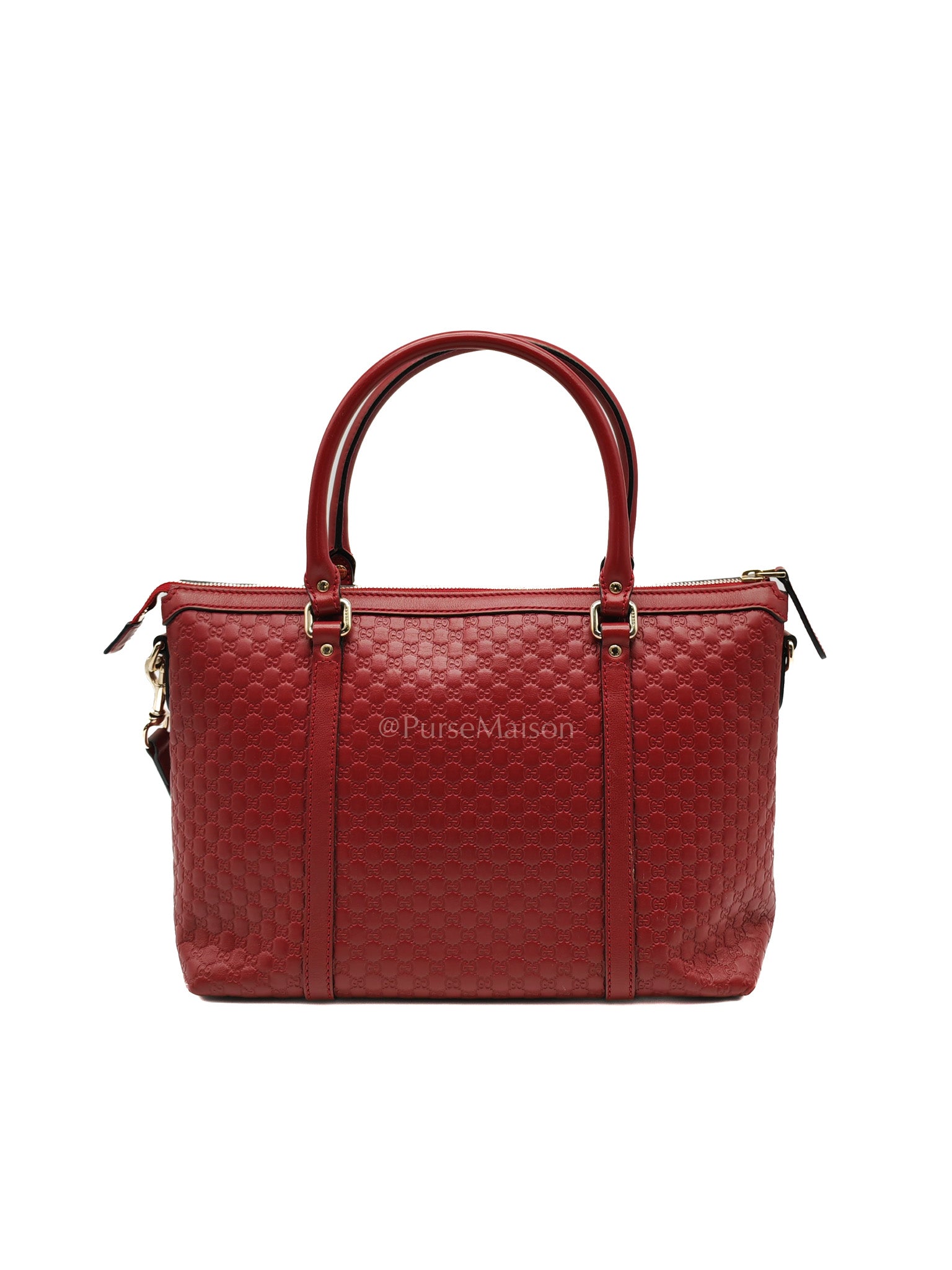 Gucci Margaux Tote Bag in Burgundy Microguccima Leather and Light Gold Hardware | Purse Maison Luxury Bags Shop