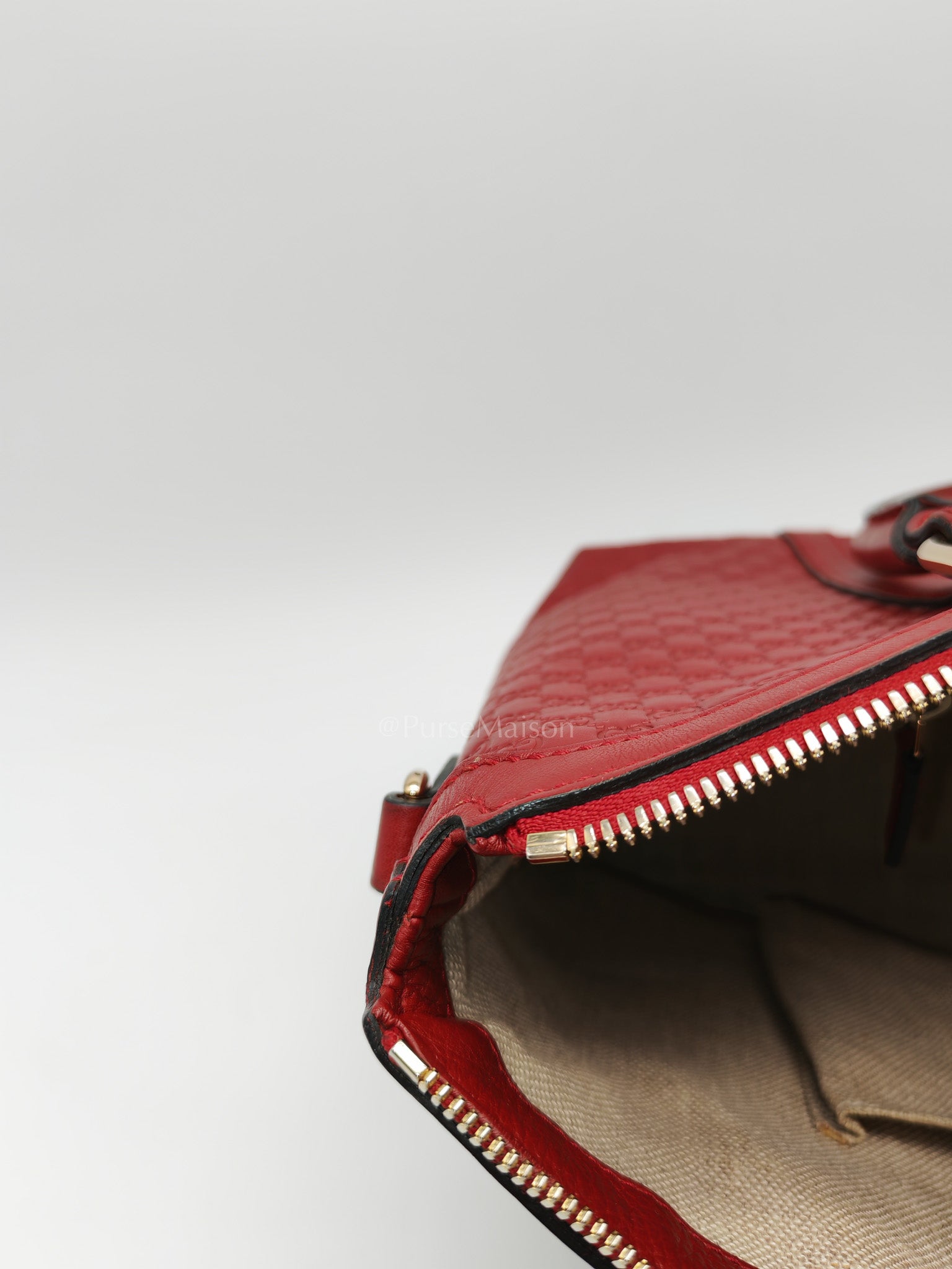 Gucci Margaux Tote Bag in Burgundy Microguccima Leather and Light Gold Hardware | Purse Maison Luxury Bags Shop