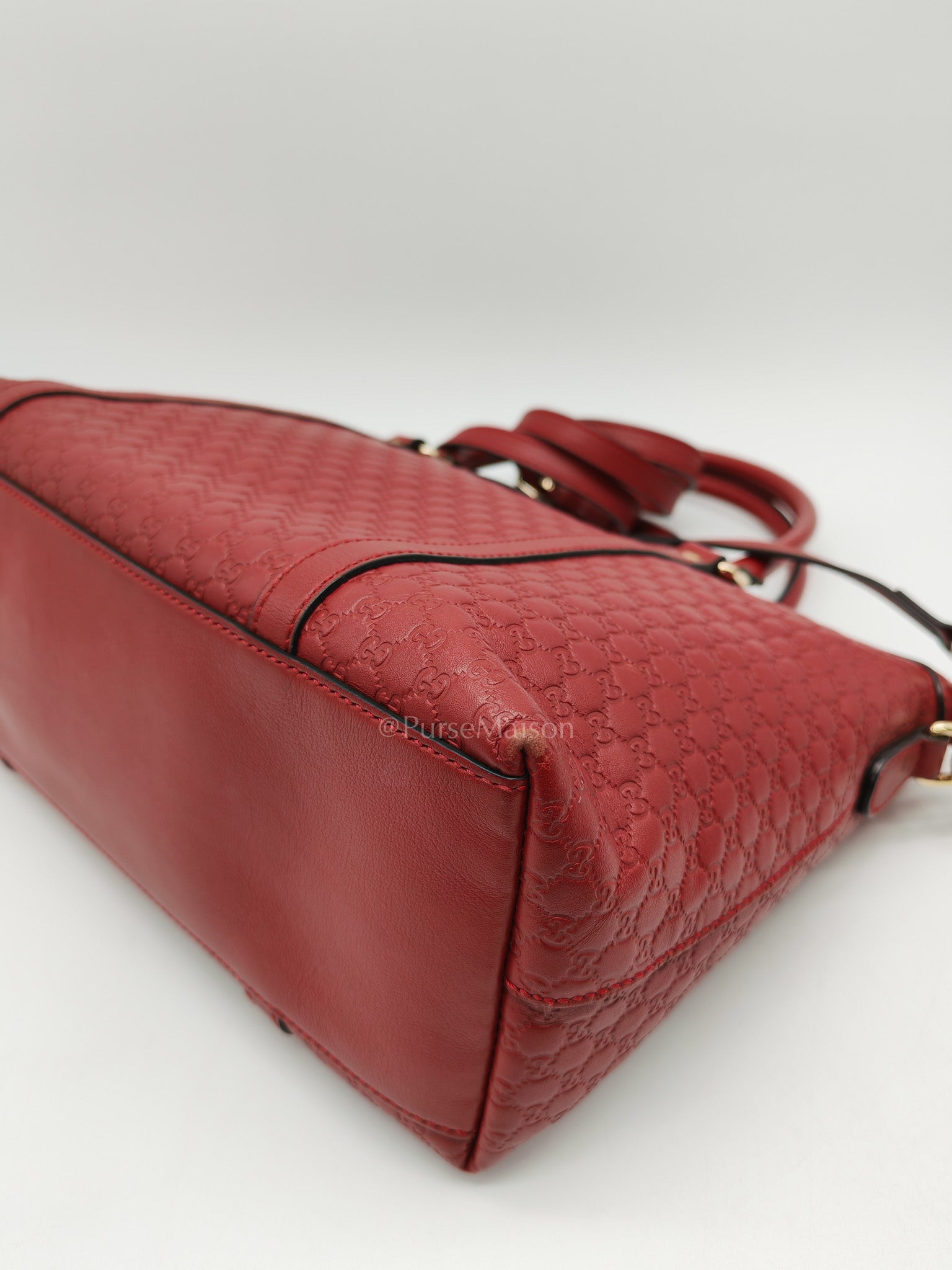 Gucci Margaux Tote Bag in Burgundy Microguccima Leather and Light Gold Hardware | Purse Maison Luxury Bags Shop