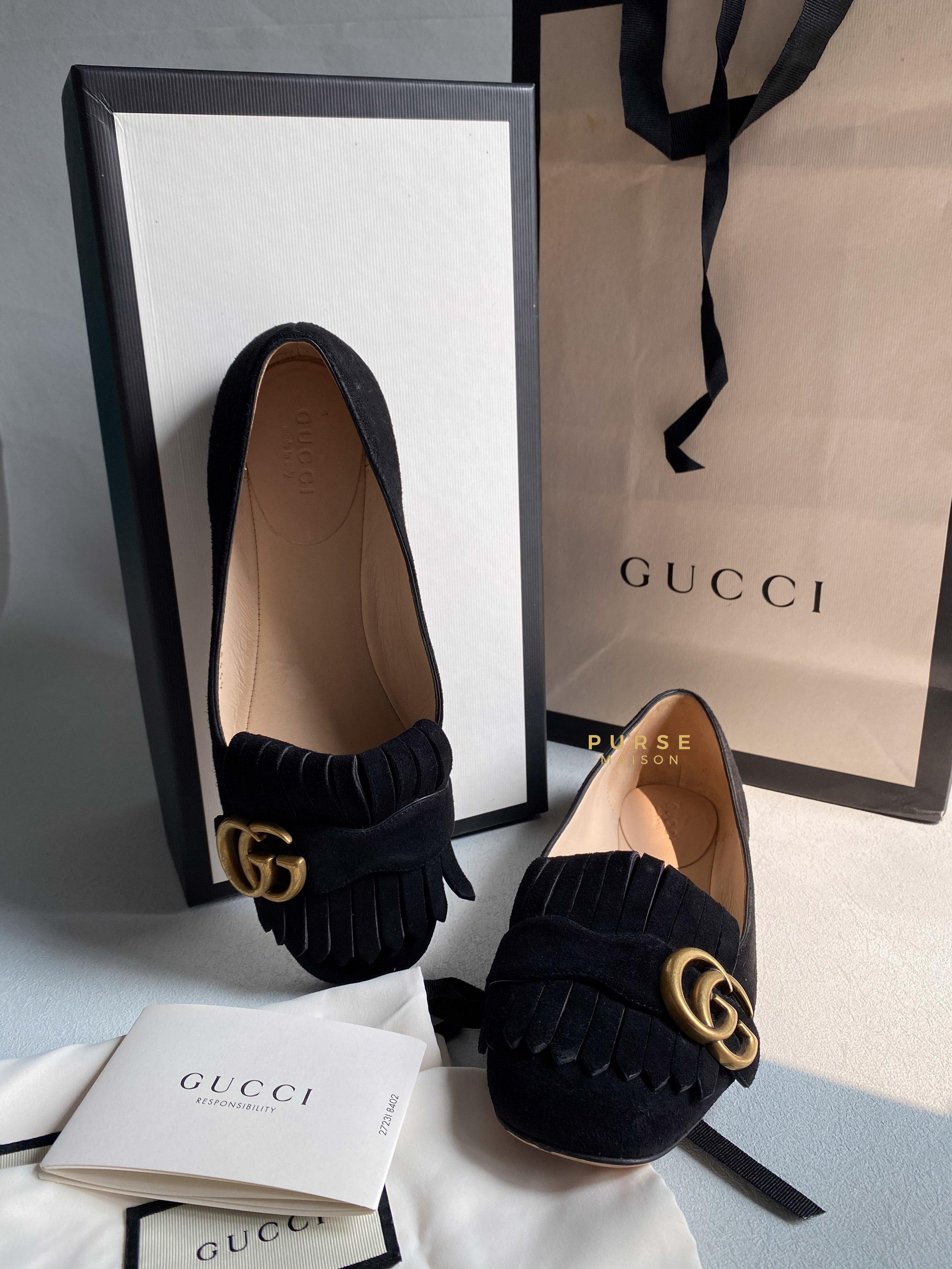 Gucci Marmont GG Logo Black Suede Loafers Size 35.5 EU | Purse Maison Luxury Bags Shop