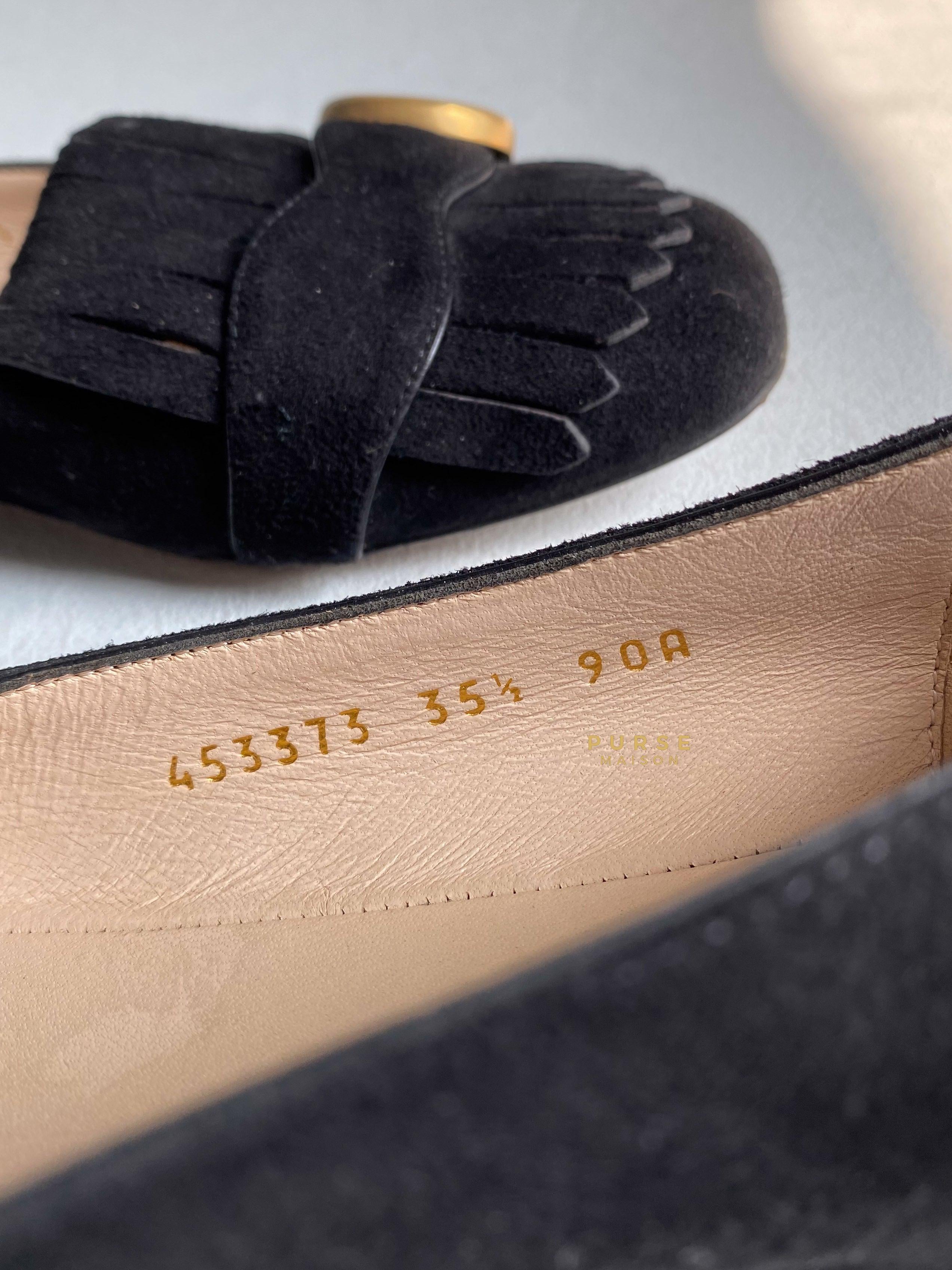 Gucci Marmont GG Logo Black Suede Loafers Size 35.5 EU