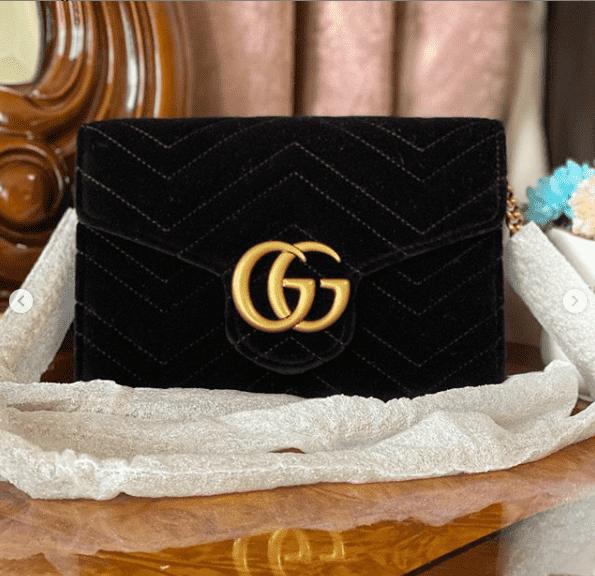 Gucci velvet wallet on chain sale