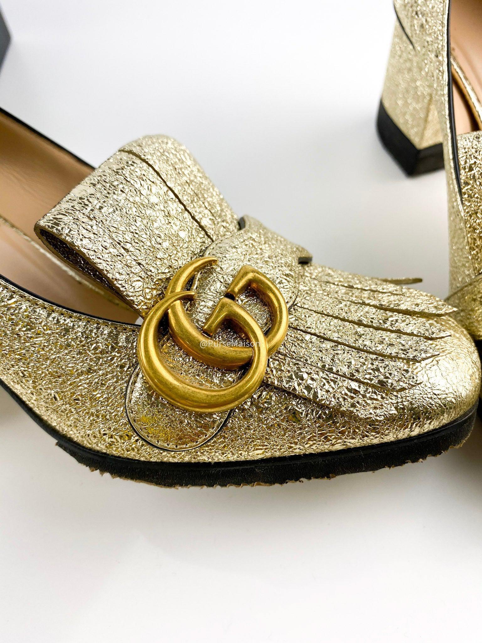 Gucci Marmont loafer heels Fringed Metallic Gold (Size 37.5 EUR)