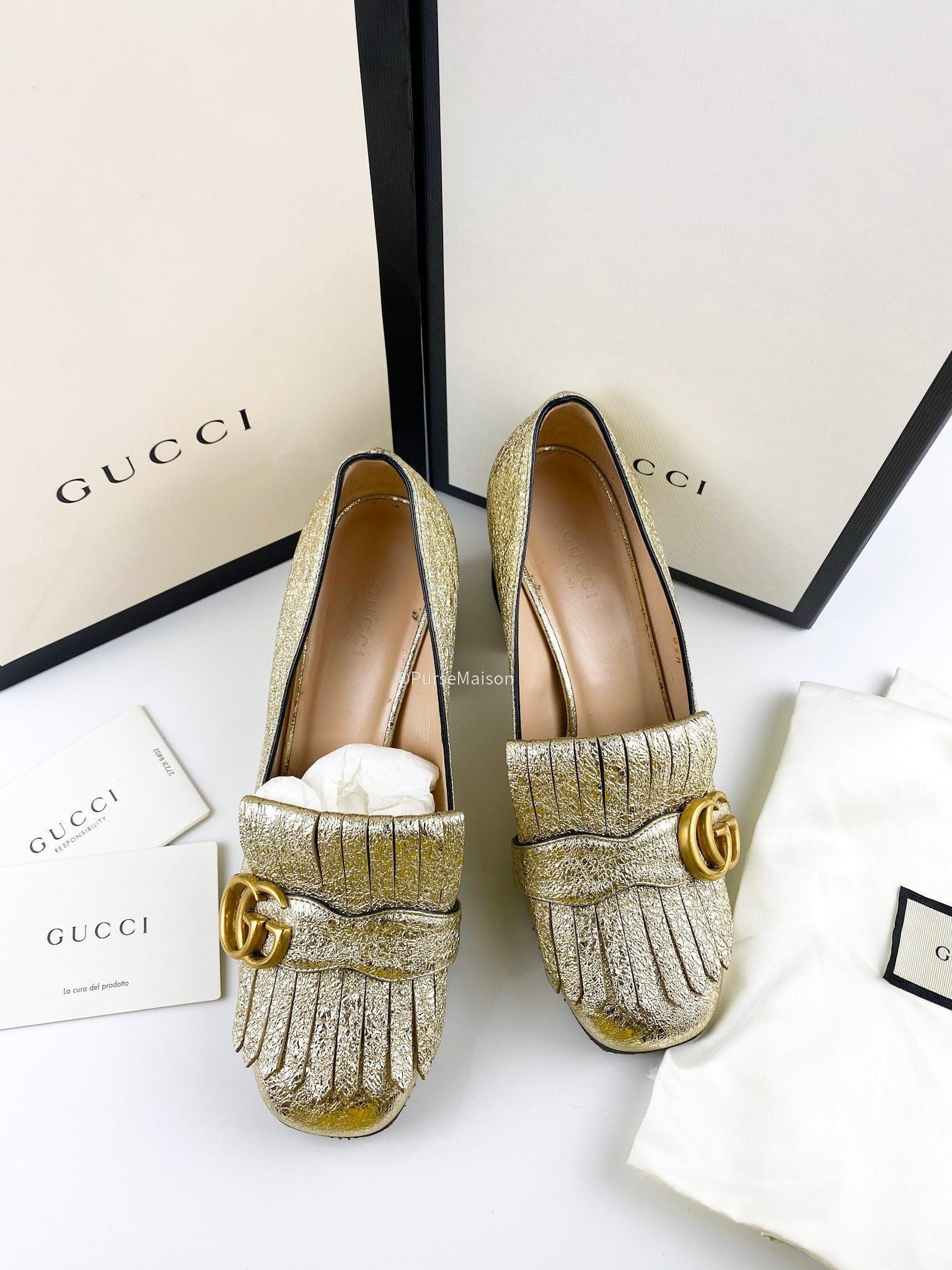 Gucci Marmont loafer heels Fringed Metallic Gold (Size 37.5 EUR)