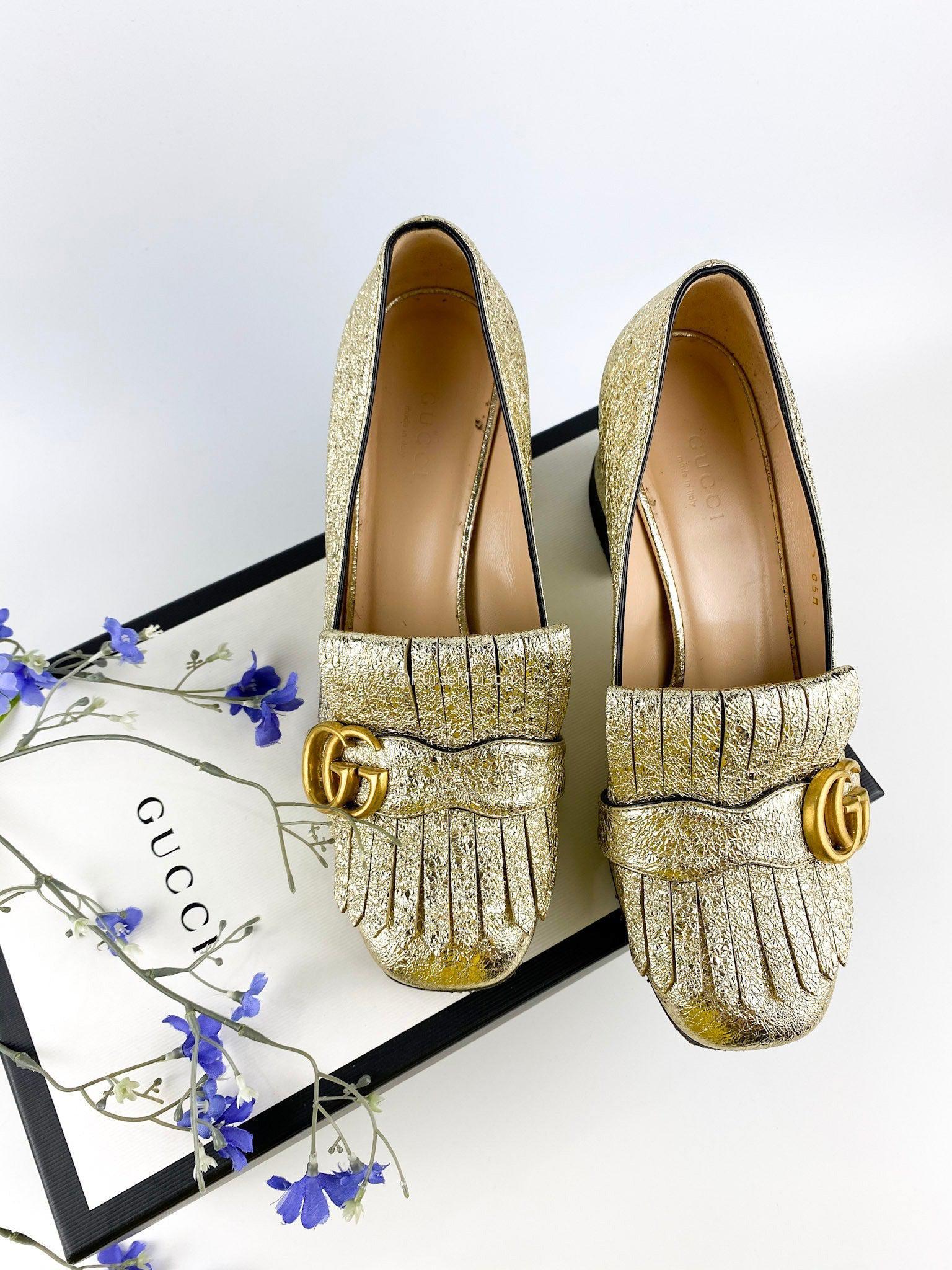 Gucci gold shop loafer heels