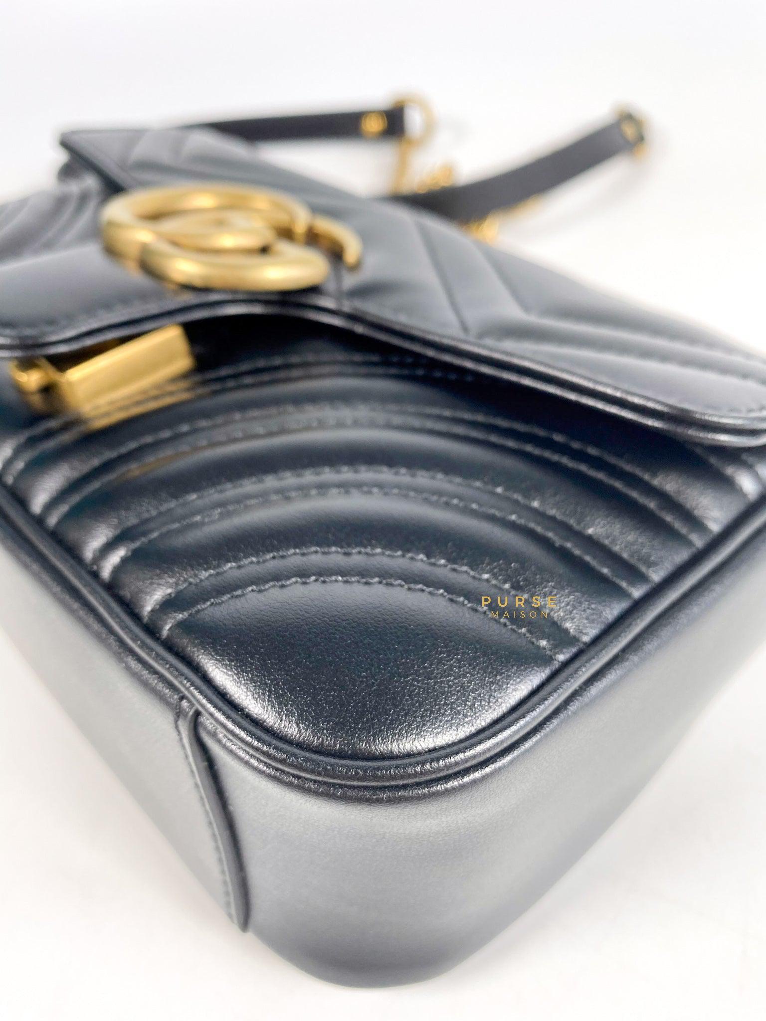 Gucci Marmont Matelassé Mini Flap Bag in Black Leather