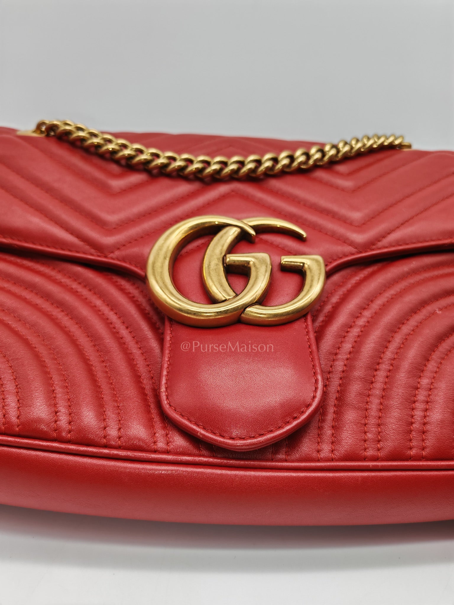 Marmont Medium in Hibiscus Red Calfskin Leather Shoulder Bag | Purse Maison Luxury Bags Shop