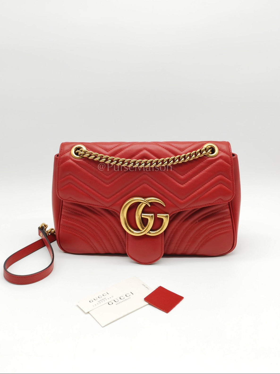 Marmont Medium in Hibiscus Red Calfskin Leather Shoulder Bag | Purse Maison Luxury Bags Shop