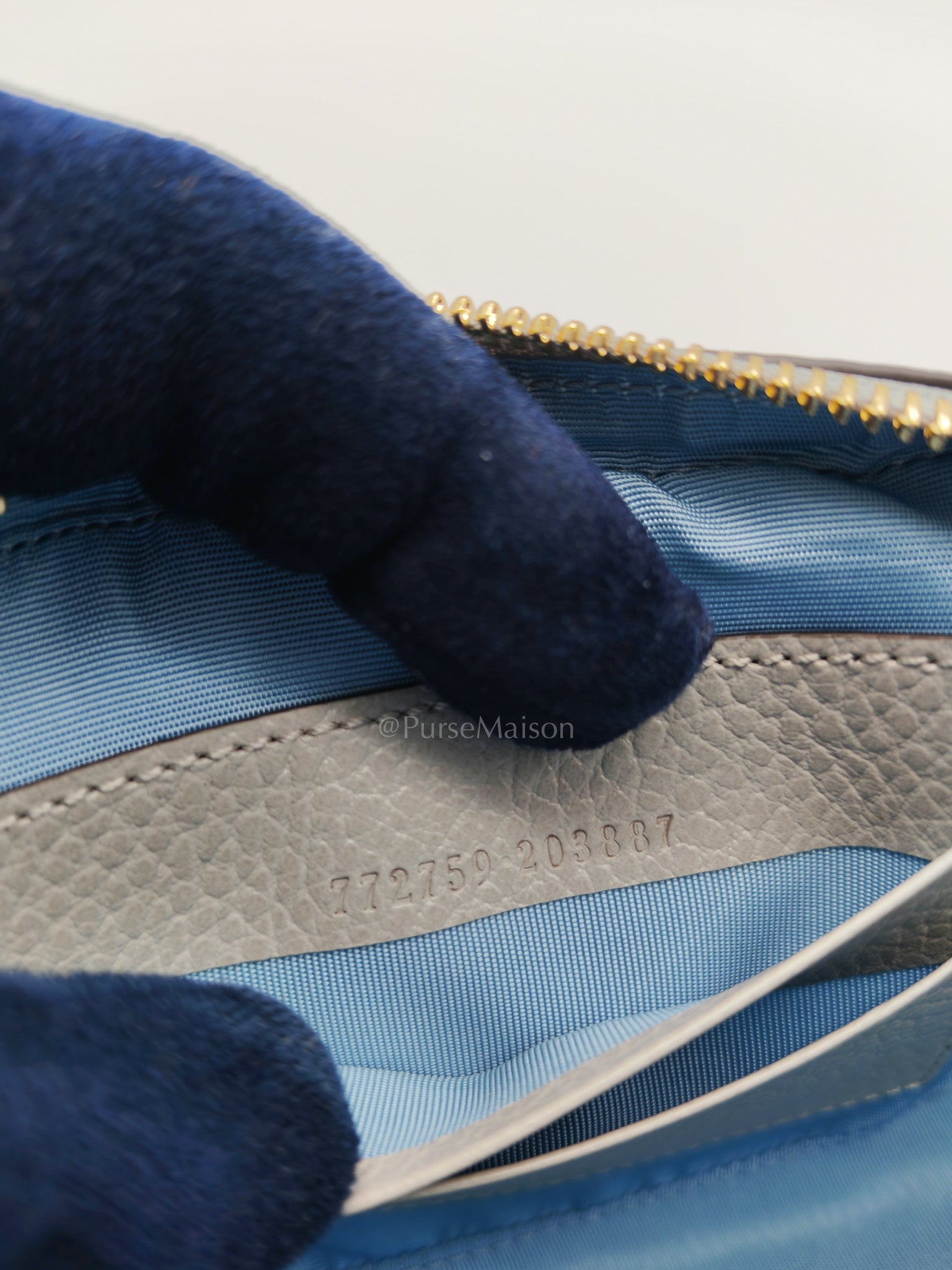Gucci Marmont Mini Camera Bag in Light Gray Grained Calfskin Leather Chain Strap | Purse Maison Luxury Bags Shop