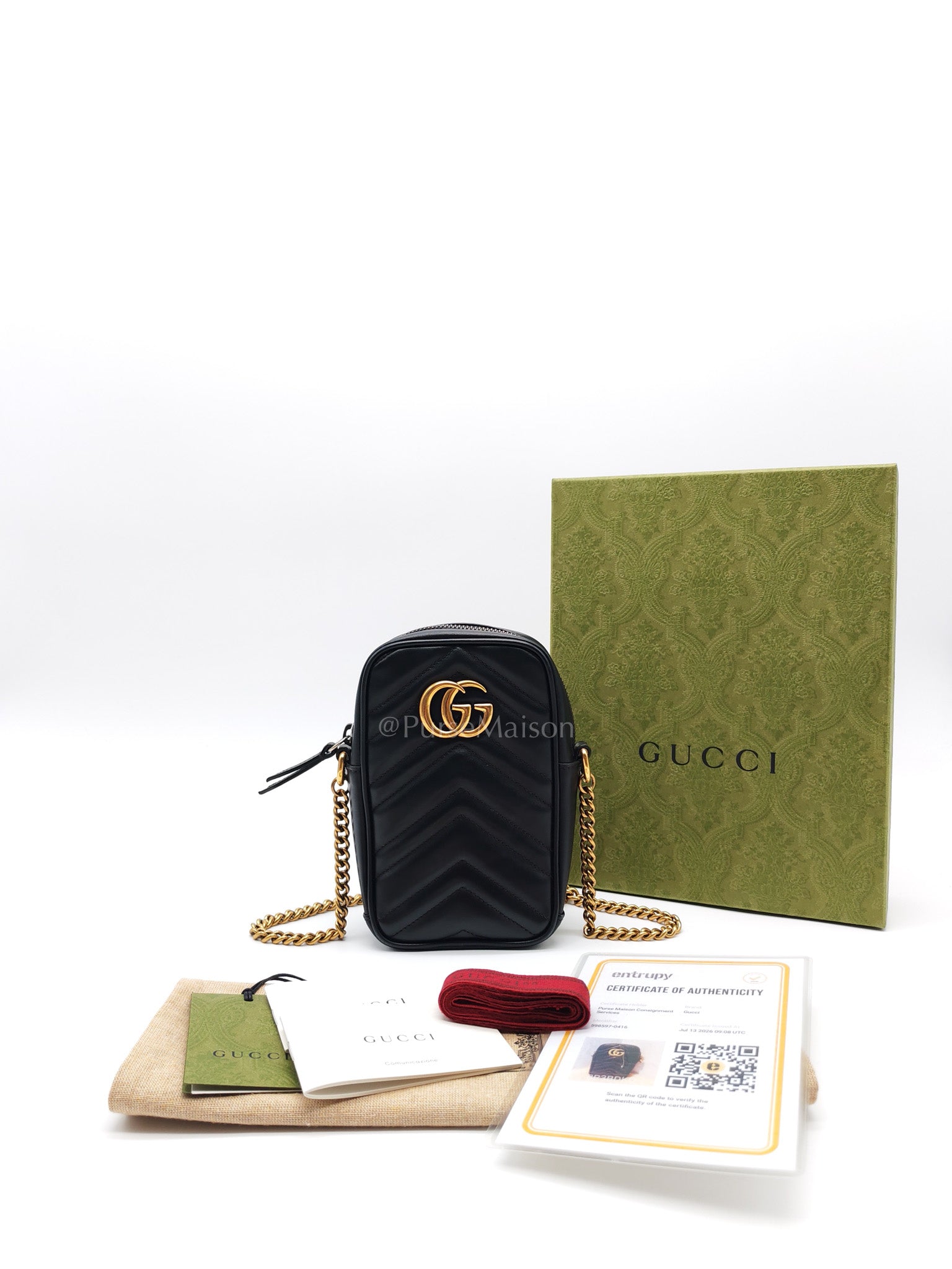 Gucci Marmont Vertical Phone Pouch Matelasse Leather Crossbody Bag | Purse Maison Luxury Bags Shop