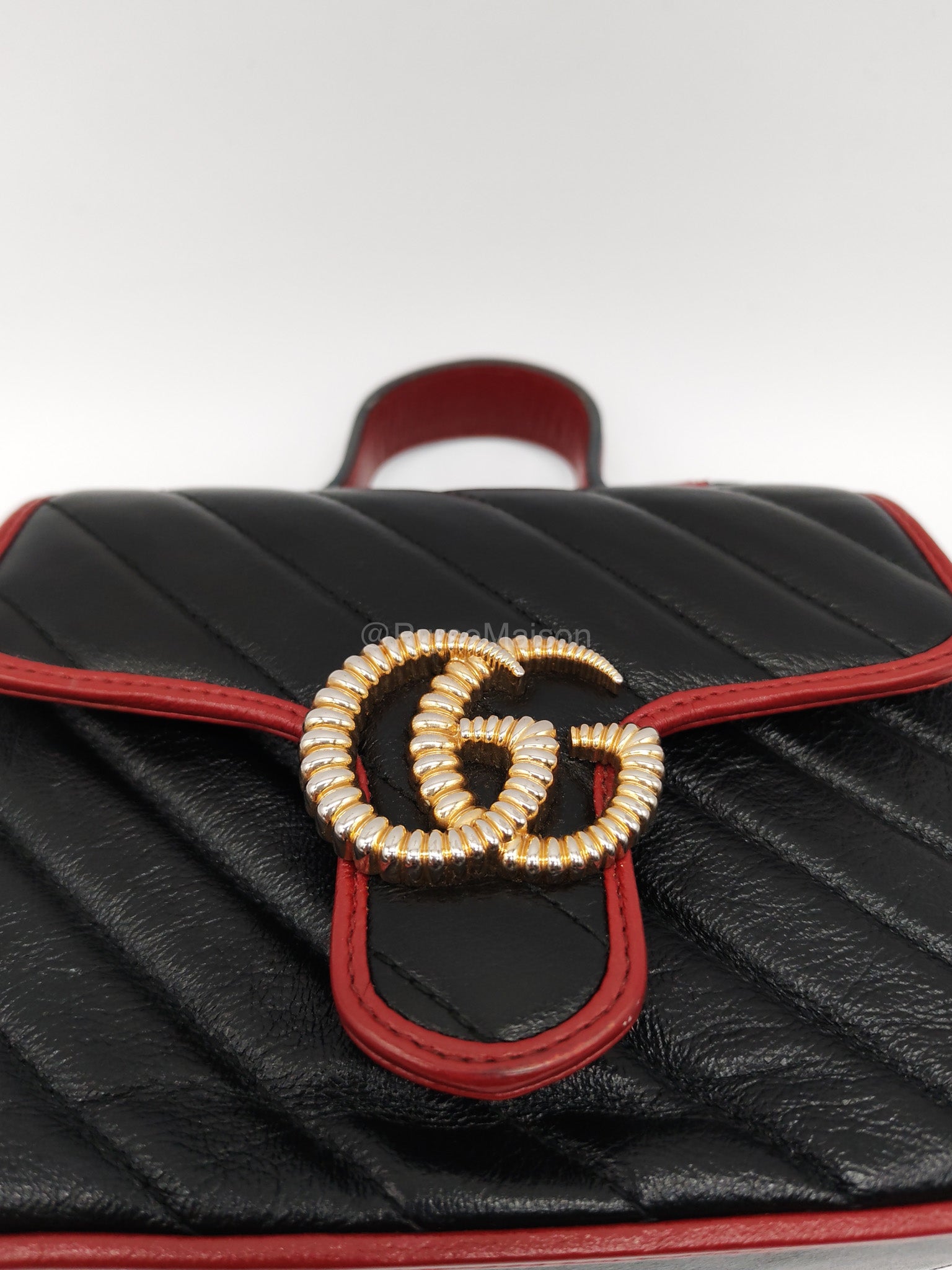 Gucci Mini Torchon Top Handle Shoulder Bag in Black GG Marmont Matelasse Calfskin Leather | Purse Maison Luxury Bags Shop