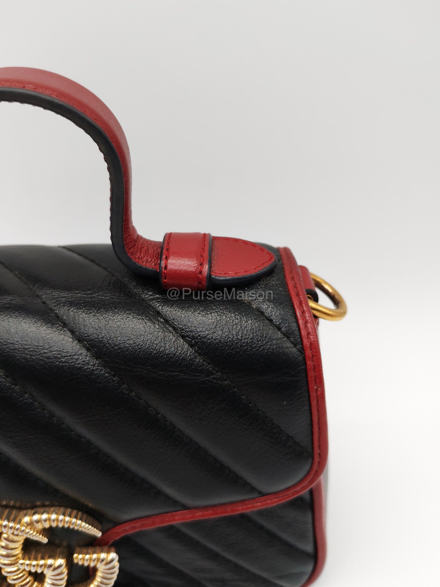 Gucci Mini Torchon Top Handle Shoulder Bag in Black GG Marmont Matelasse Calfskin Leather | Purse Maison Luxury Bags Shop