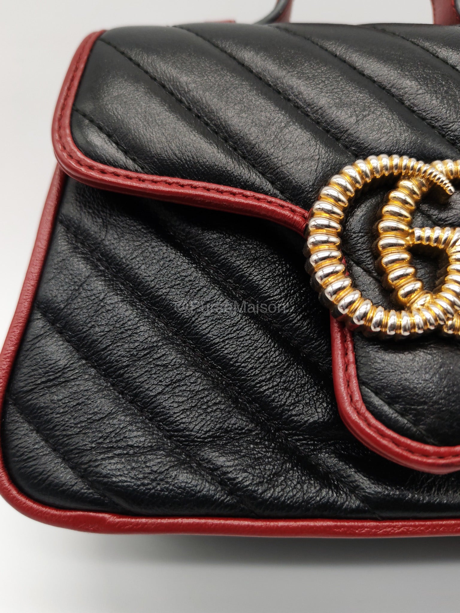 Gucci Mini Torchon Top Handle Shoulder Bag in Black GG Marmont Matelasse Calfskin Leather | Purse Maison Luxury Bags Shop