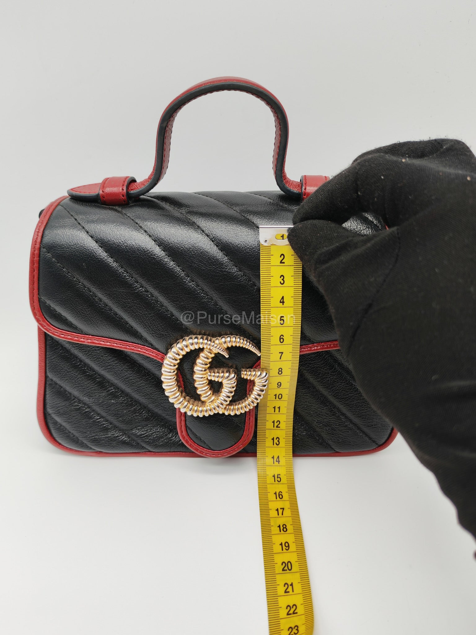 Gucci Mini Torchon Top Handle Shoulder Bag in Black GG Marmont Matelasse Calfskin Leather | Purse Maison Luxury Bags Shop
