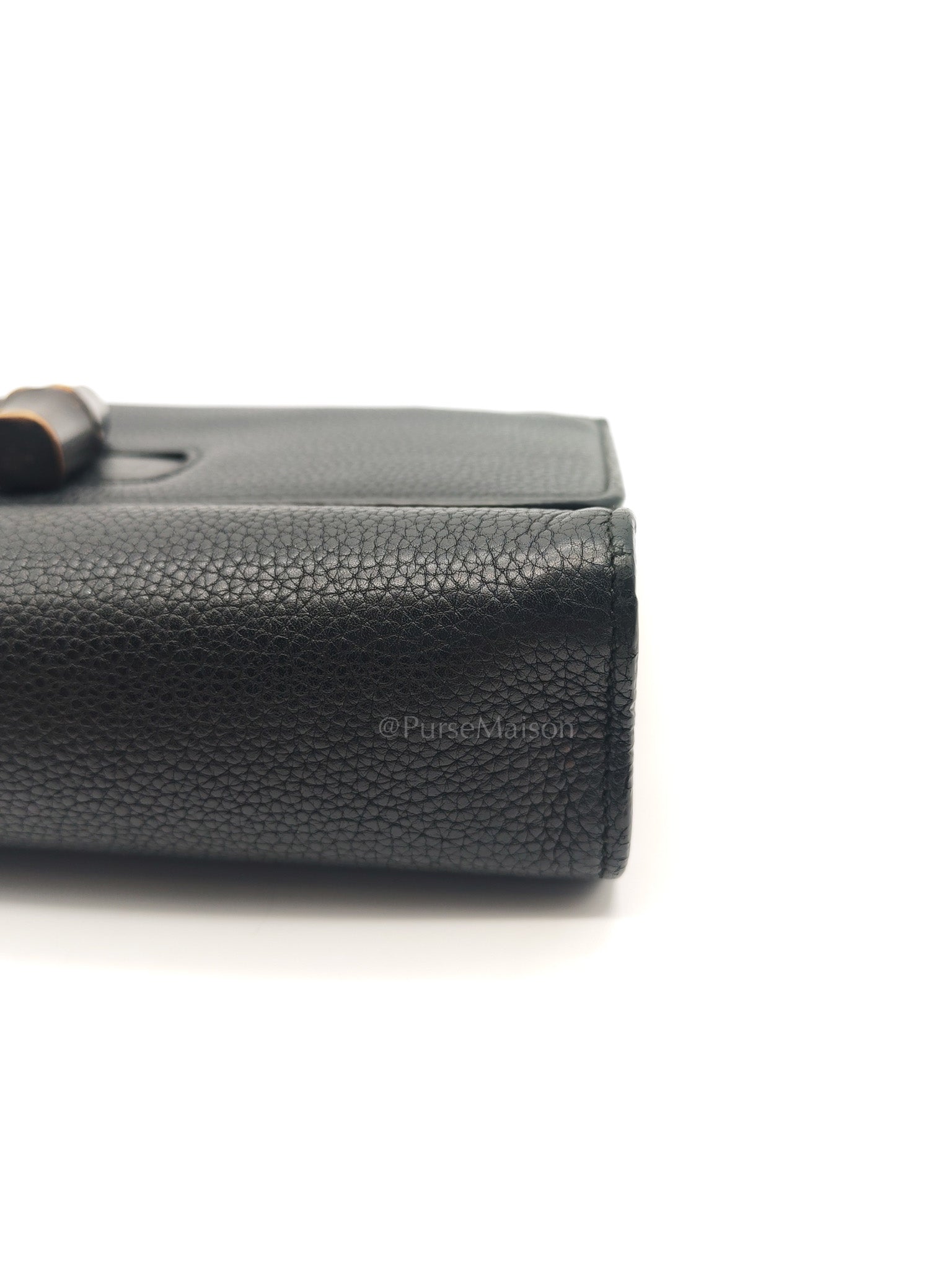 Gucci Miss Bamboo Shoulder Bag in Black Grained Leather | Purse Maison Luxury Bags Shop