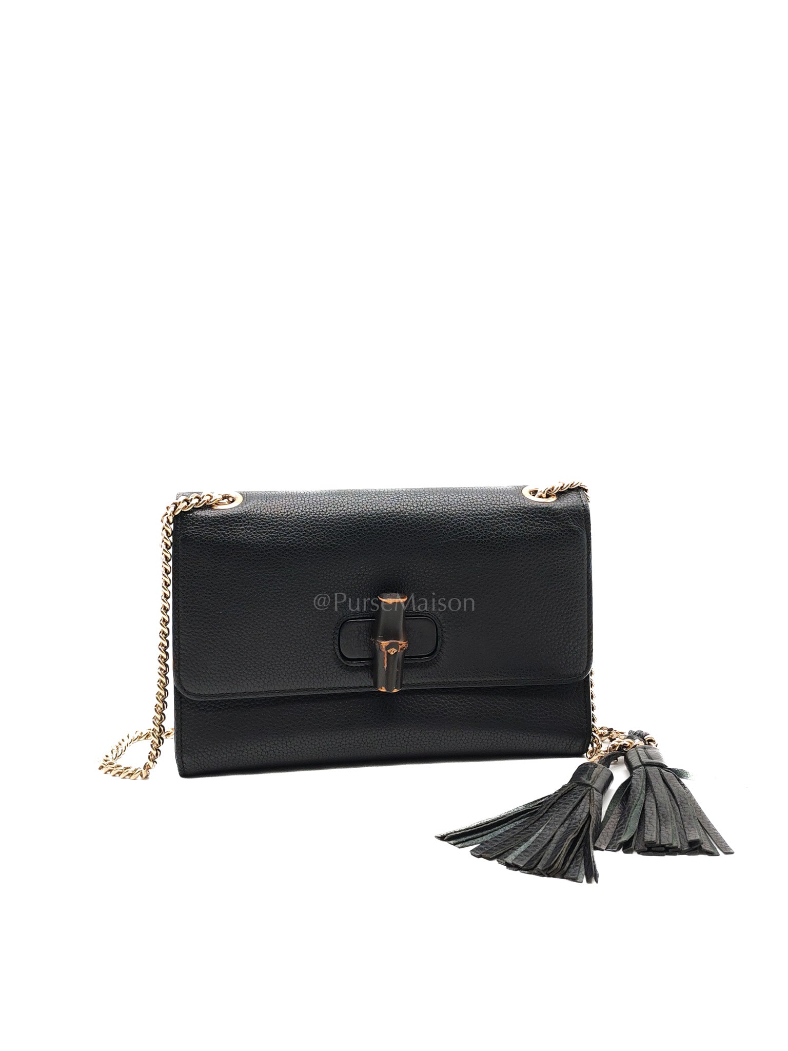 Gucci Miss Bamboo Shoulder Bag in Black Grained Leather | Purse Maison Luxury Bags Shop